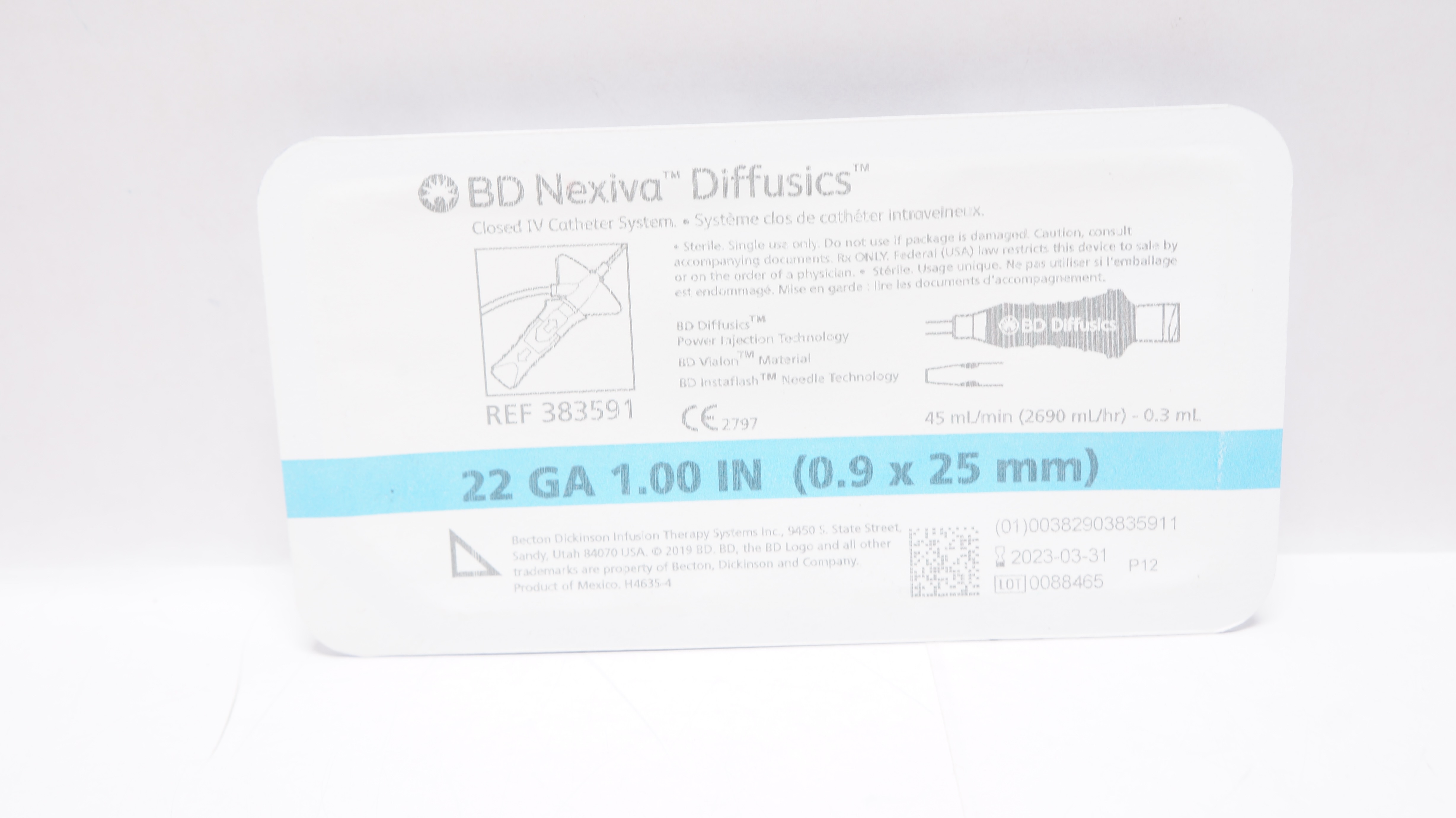 BD 383591 Nexiva Diffusics Closed IV Cath. System 22Ga x 1inch (x)