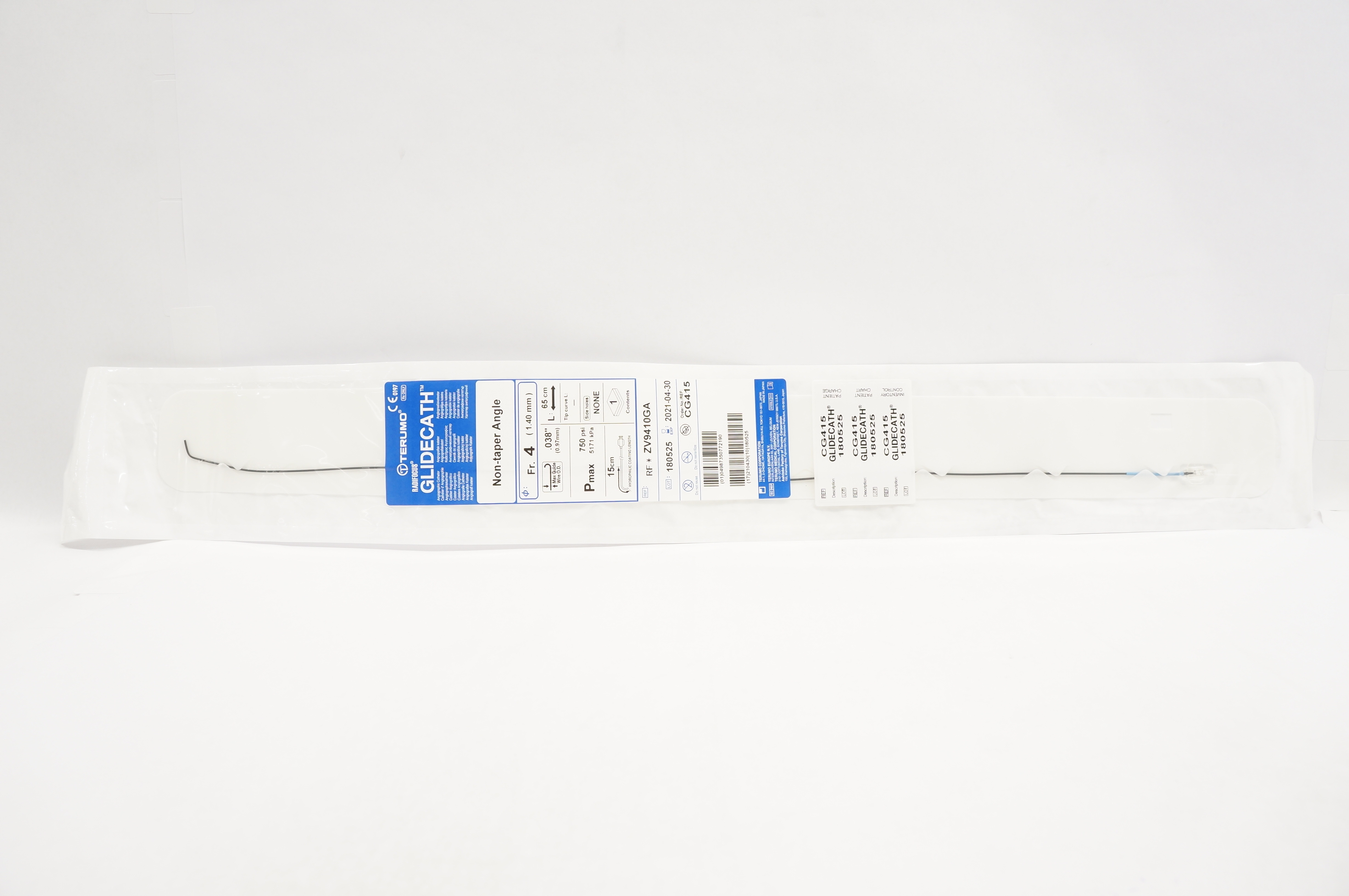 Terumo ZV9410GA Radifocus Glidecath Angiographic Cath. 4Fr. x 65cm x .038inch(x)