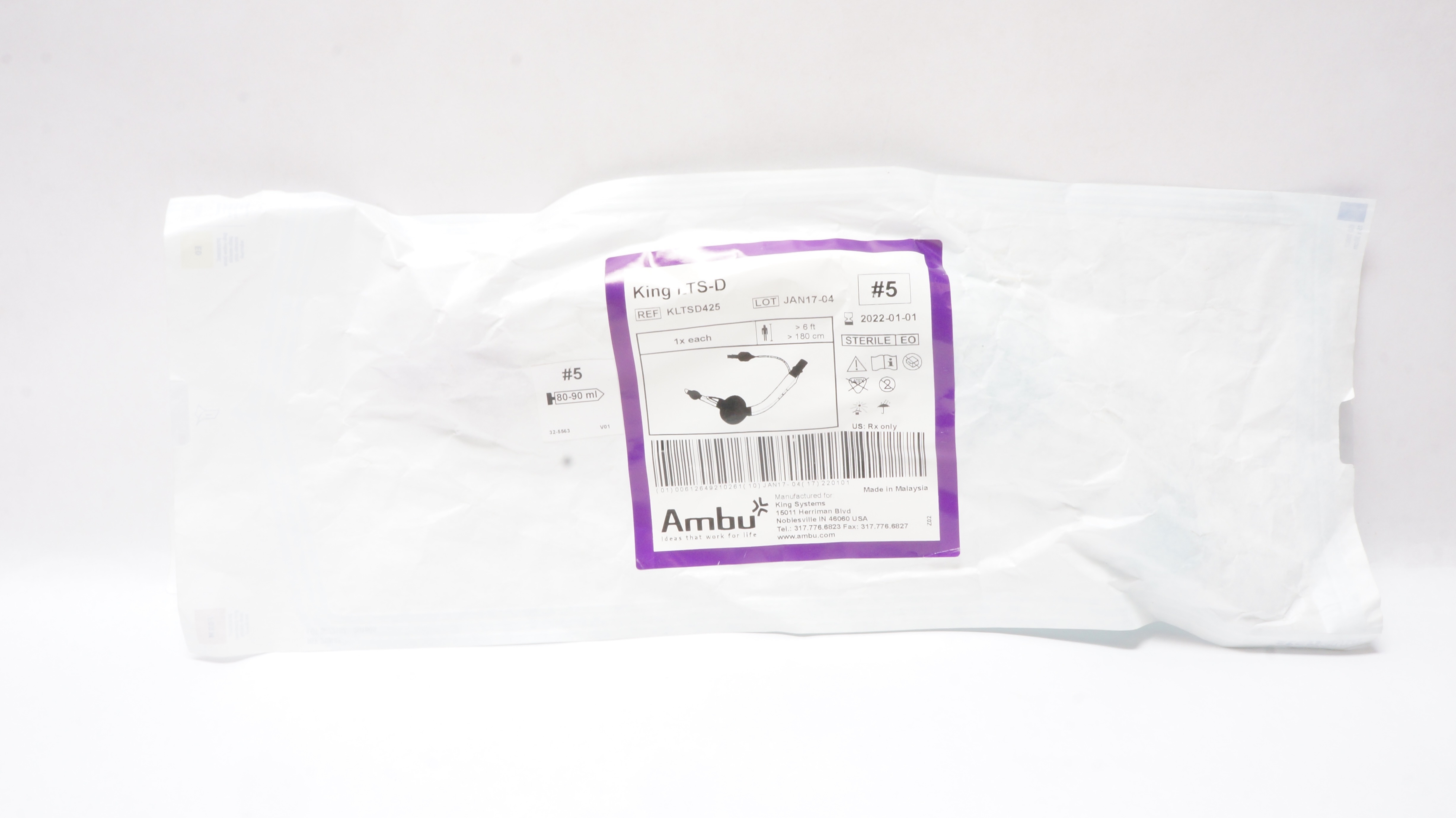 King Systems KLTSD425 Ambu King LTS-D >6 Ft. 60-80ml  #5 (x)