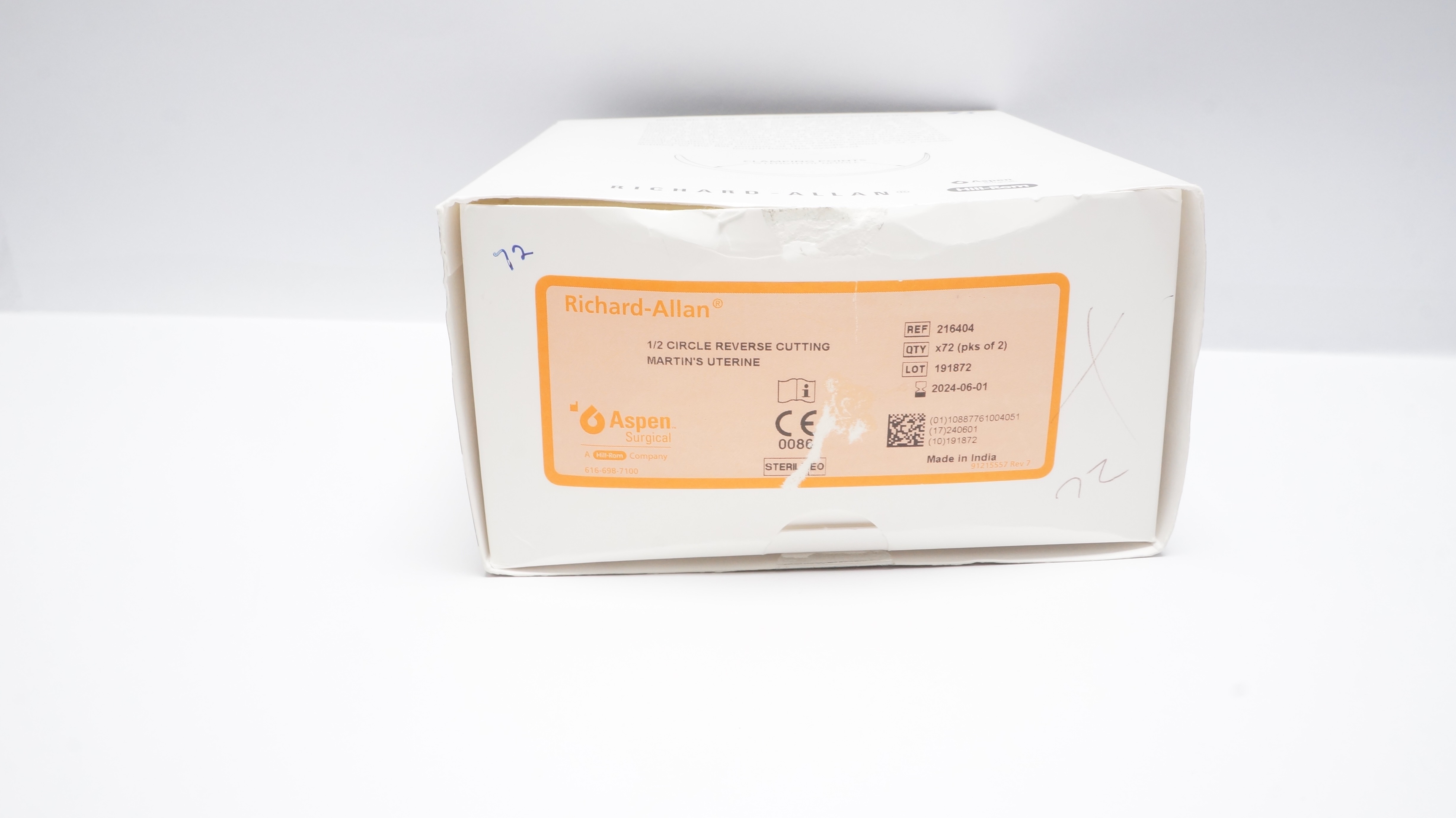 Aspen 216404 Richard-Allan Surgical Ndles 1/2c Reverse Cutting (x) - Box of 65