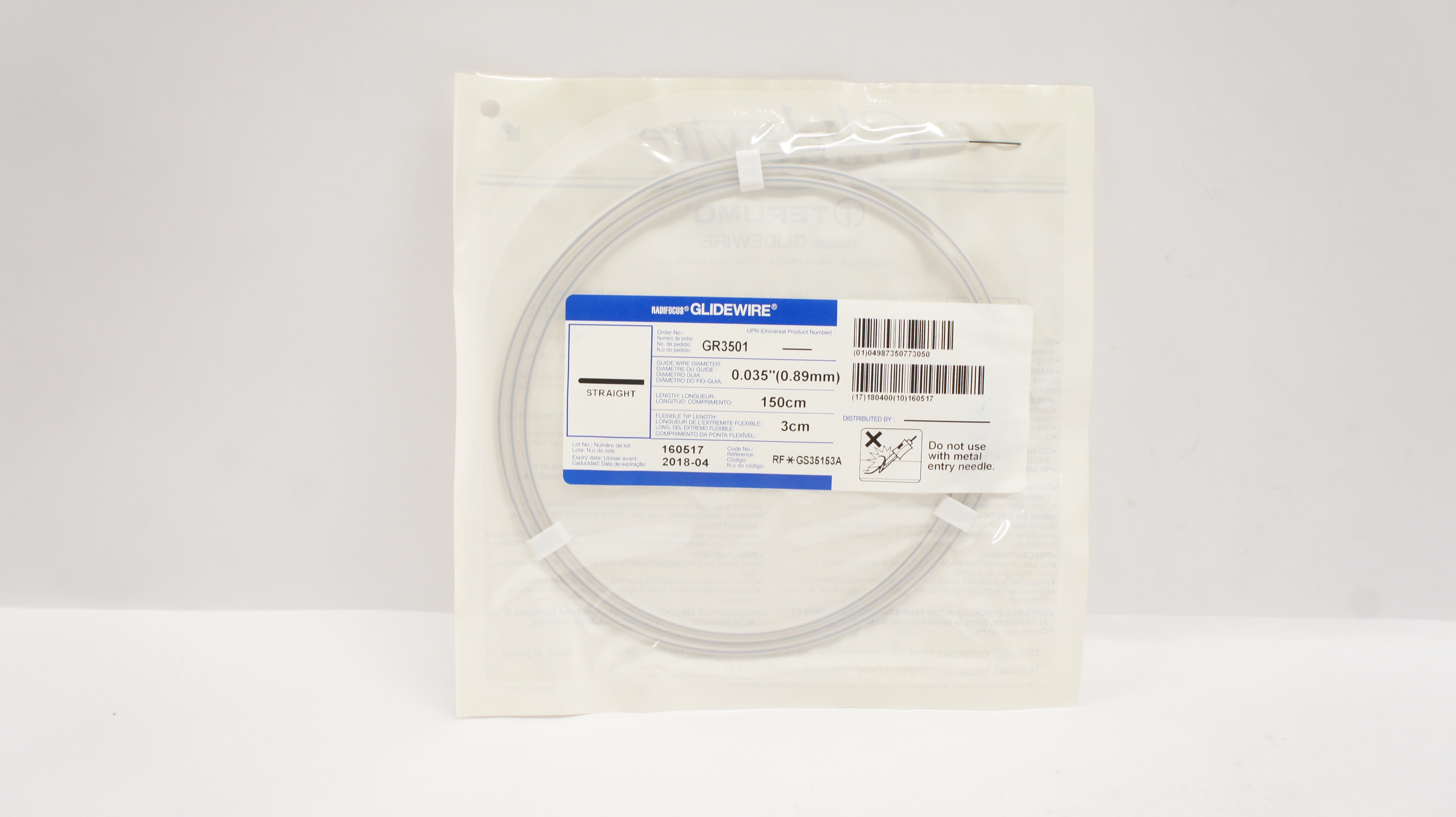 Terumo GR3501 Radiofocus Glidewire Straight 0.035inch x 150cm x 3cm (x)