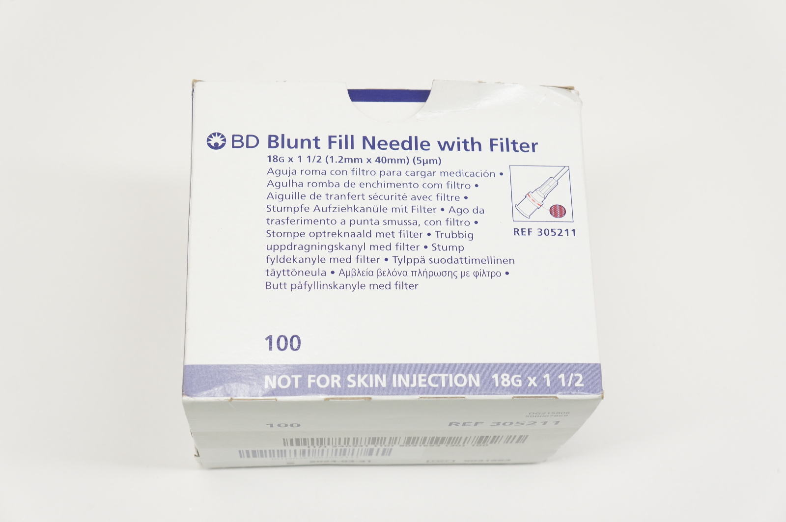 BD 305211 Blunt Fill Ndle with Filter 18G x 1-1/2inch - Box of 100