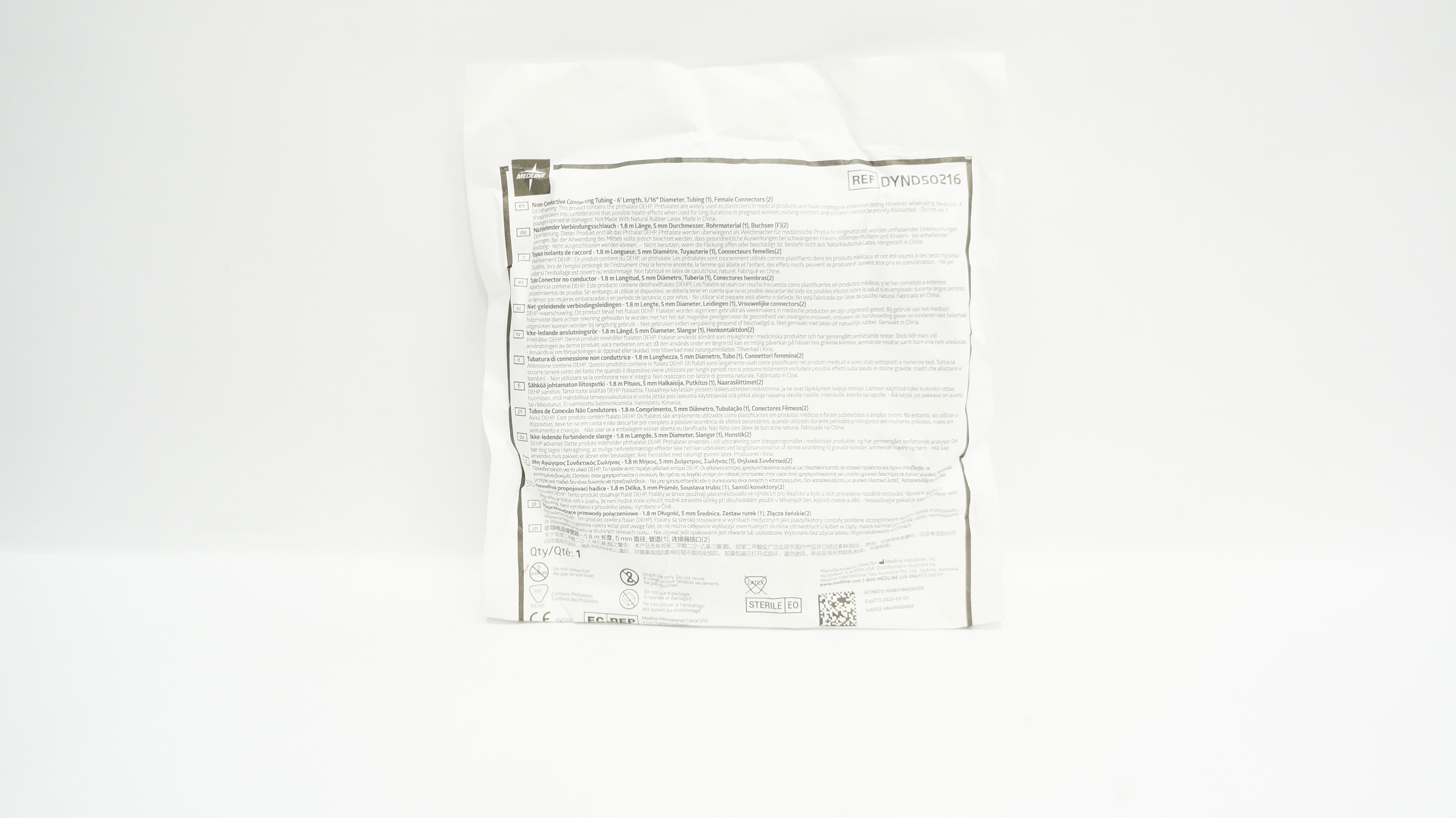 Medline DYND50216 Non-Conductive Connecting Tubing 3/16 inch x 6 ft.
