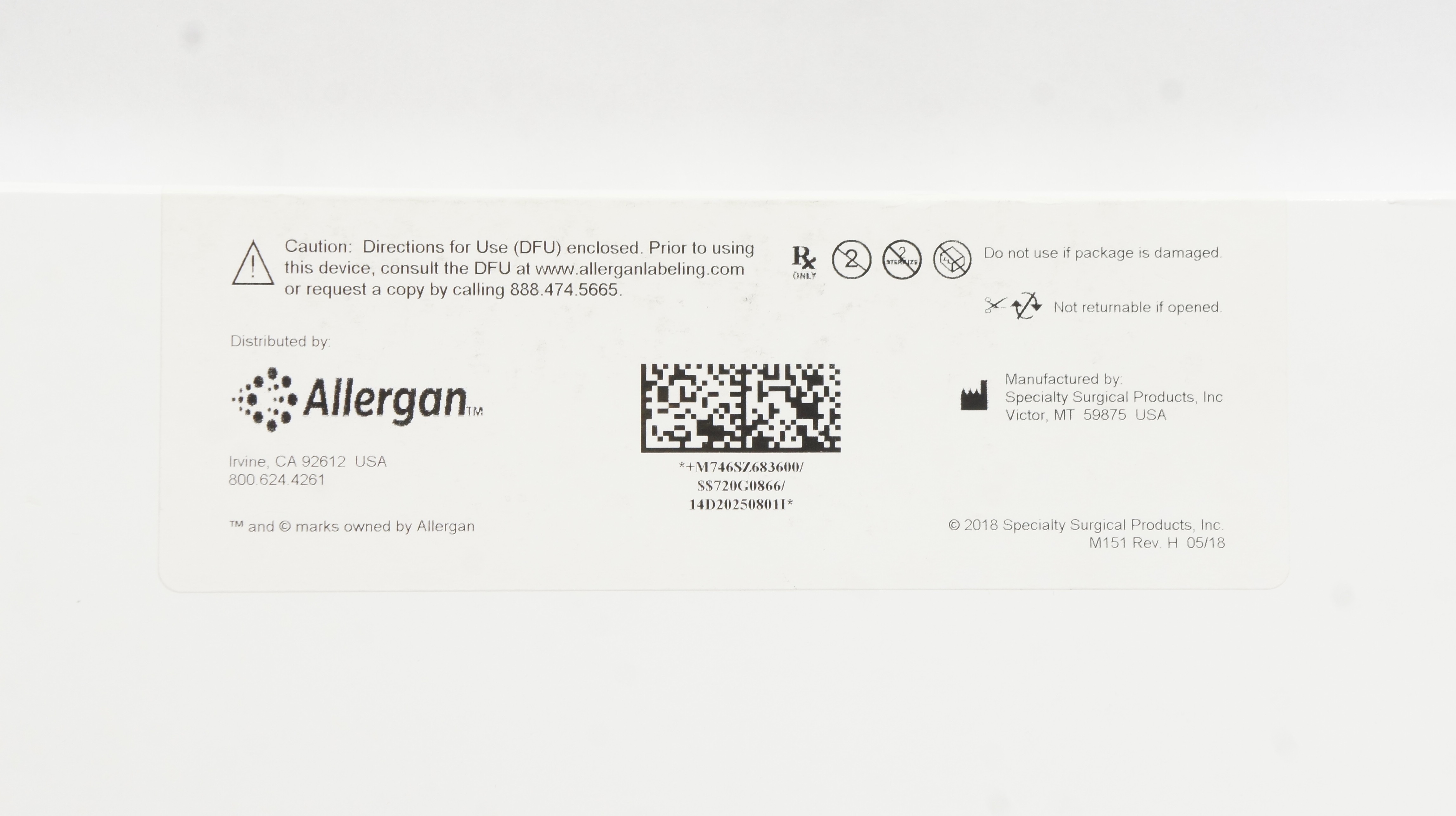 Allergan SZ68360 Natrelle Sterile Breast Implant Sizer 360cc x 12.7cm