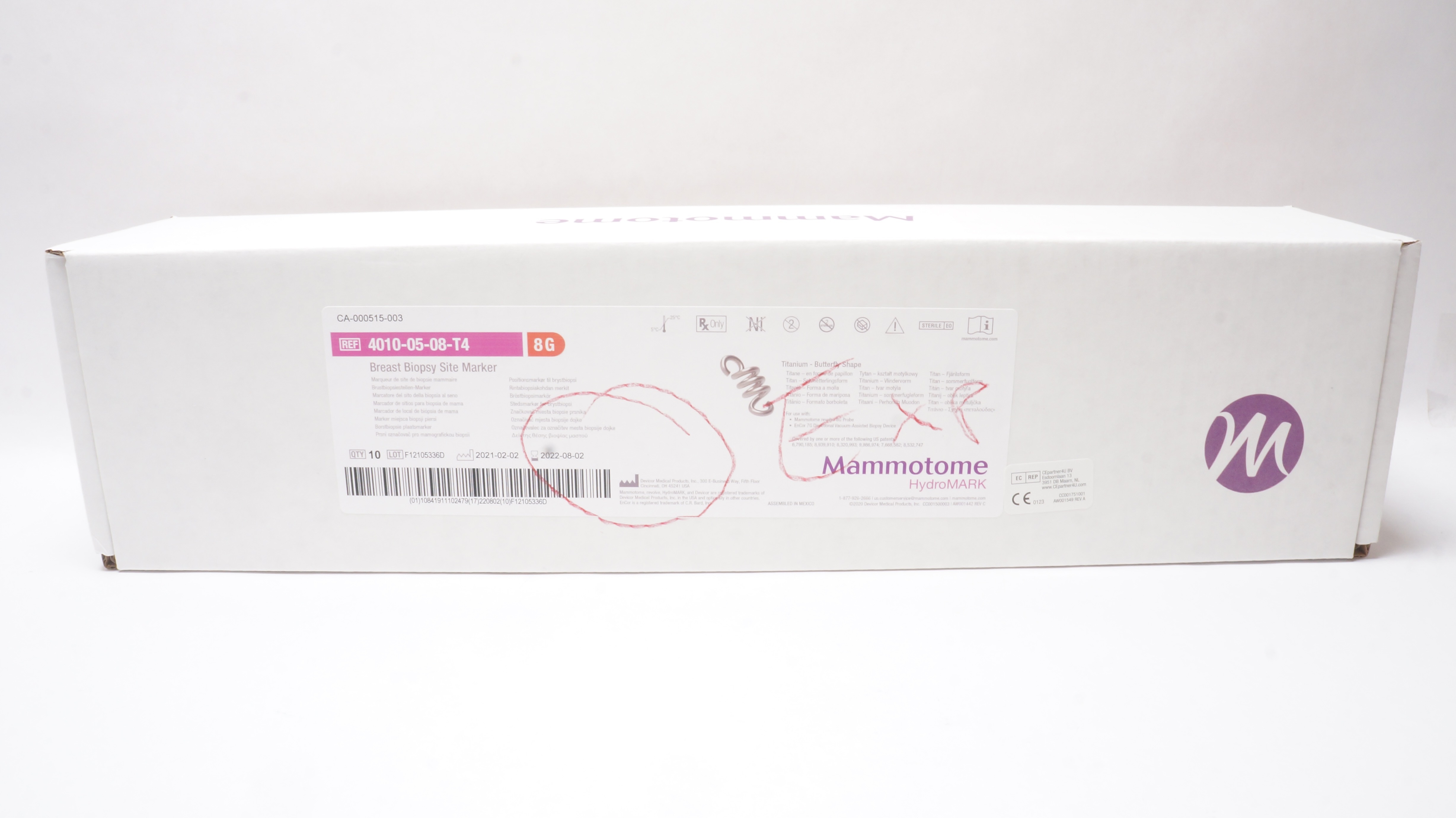 Mammotome 40100508T4 Breast Biopsy Site Marker 8G Box of 10 (x)