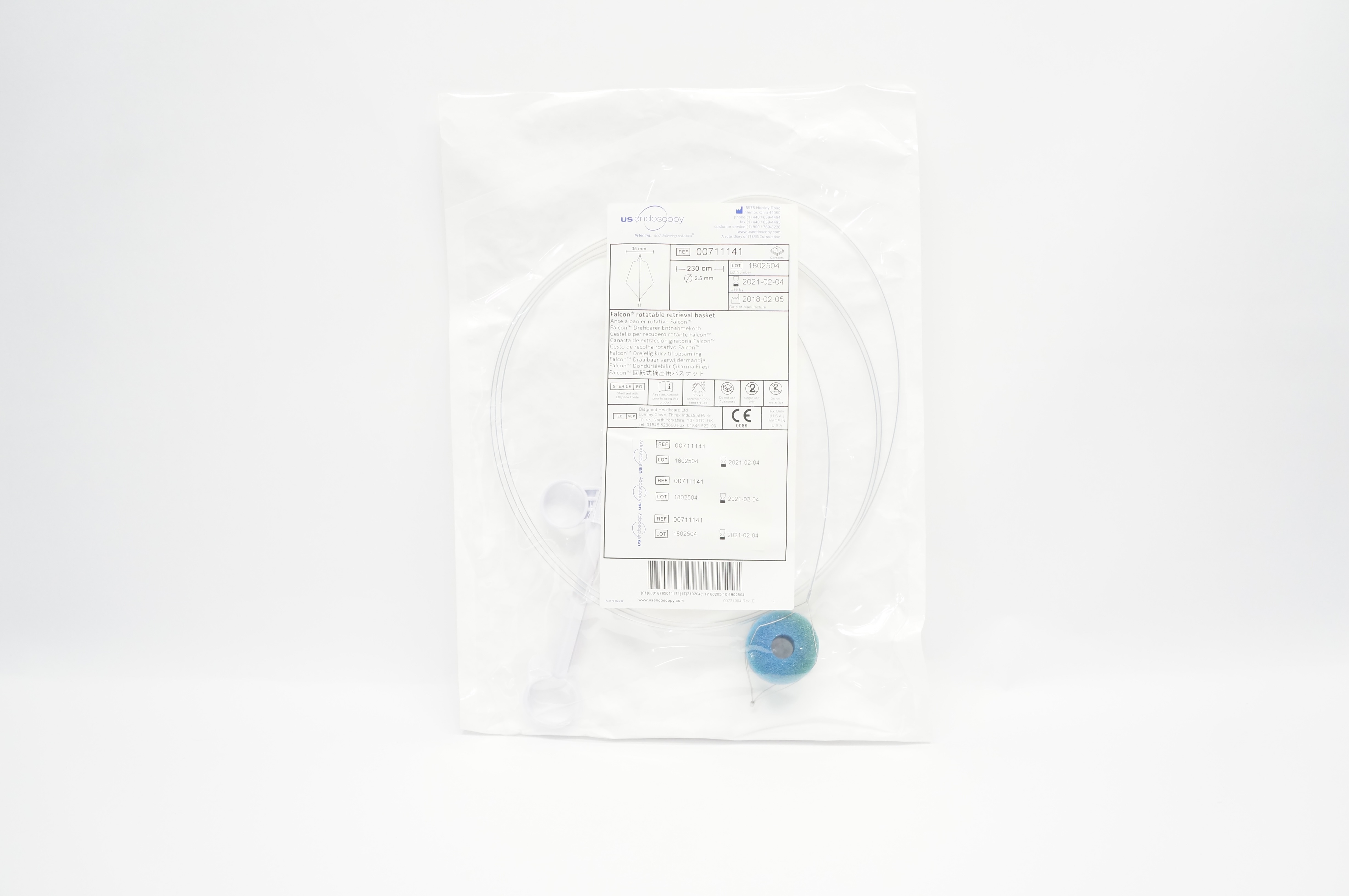 US Endoscopy 00711141 Falcon Rotatable Retrieval Basket 2.5mm x 230cm (x)