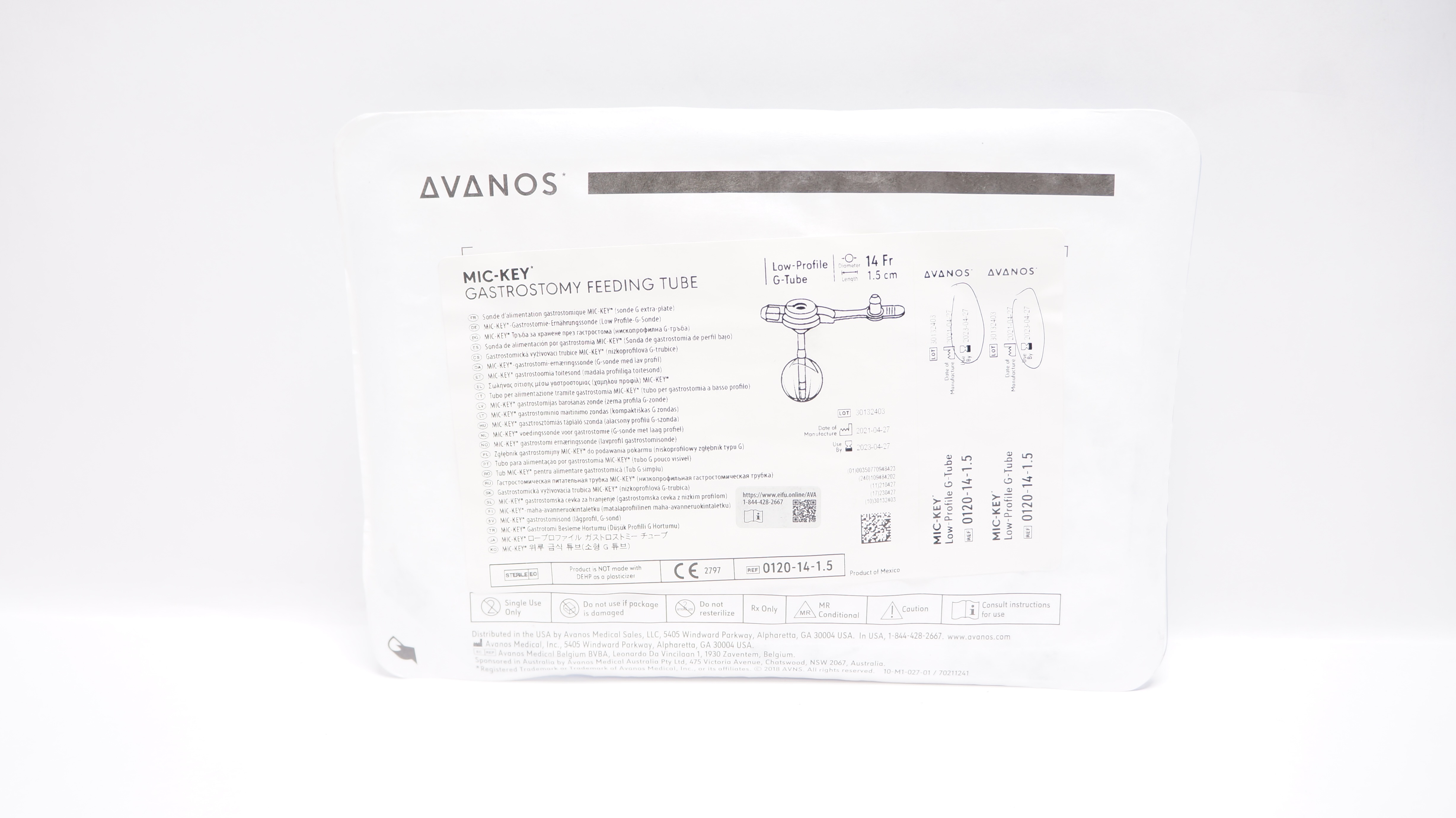 Avanos 0120-14-1.5 MIC-KEY Gastrostomy Feeding Tube 14Fr x 1.5cm (x)