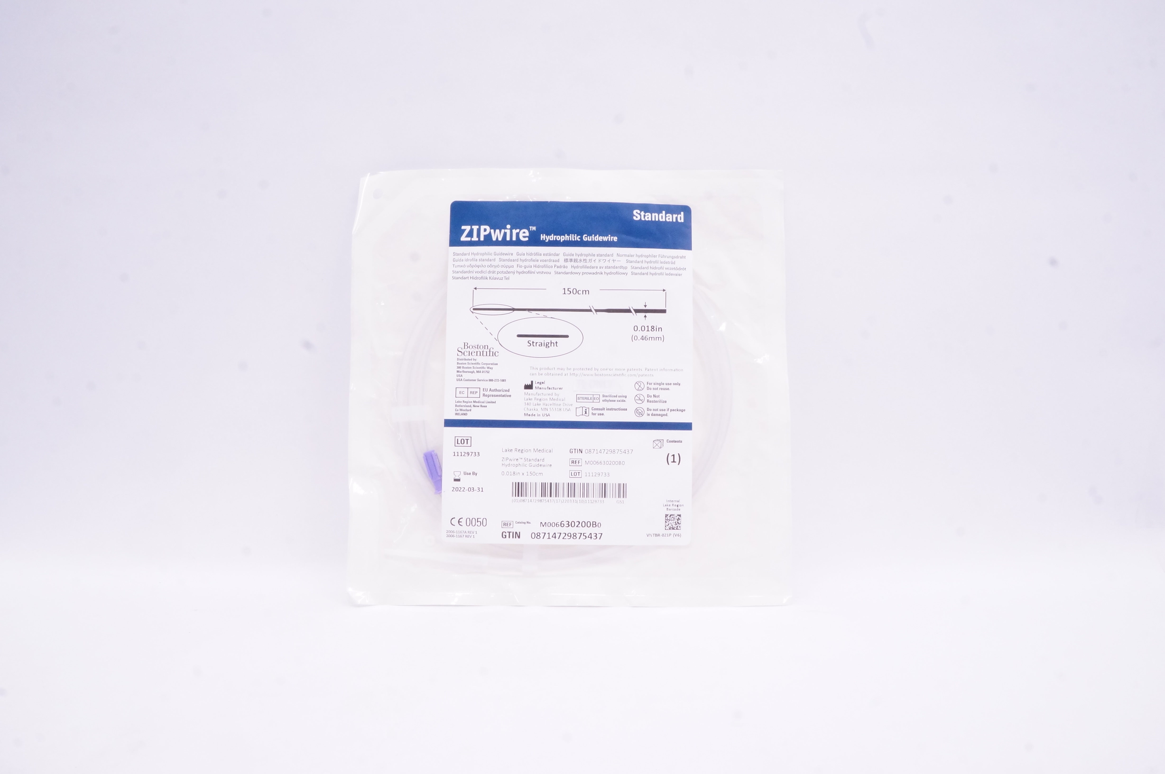 Boston Scientific 630200B Zipwire Hydrophilic Guidwire 150cm