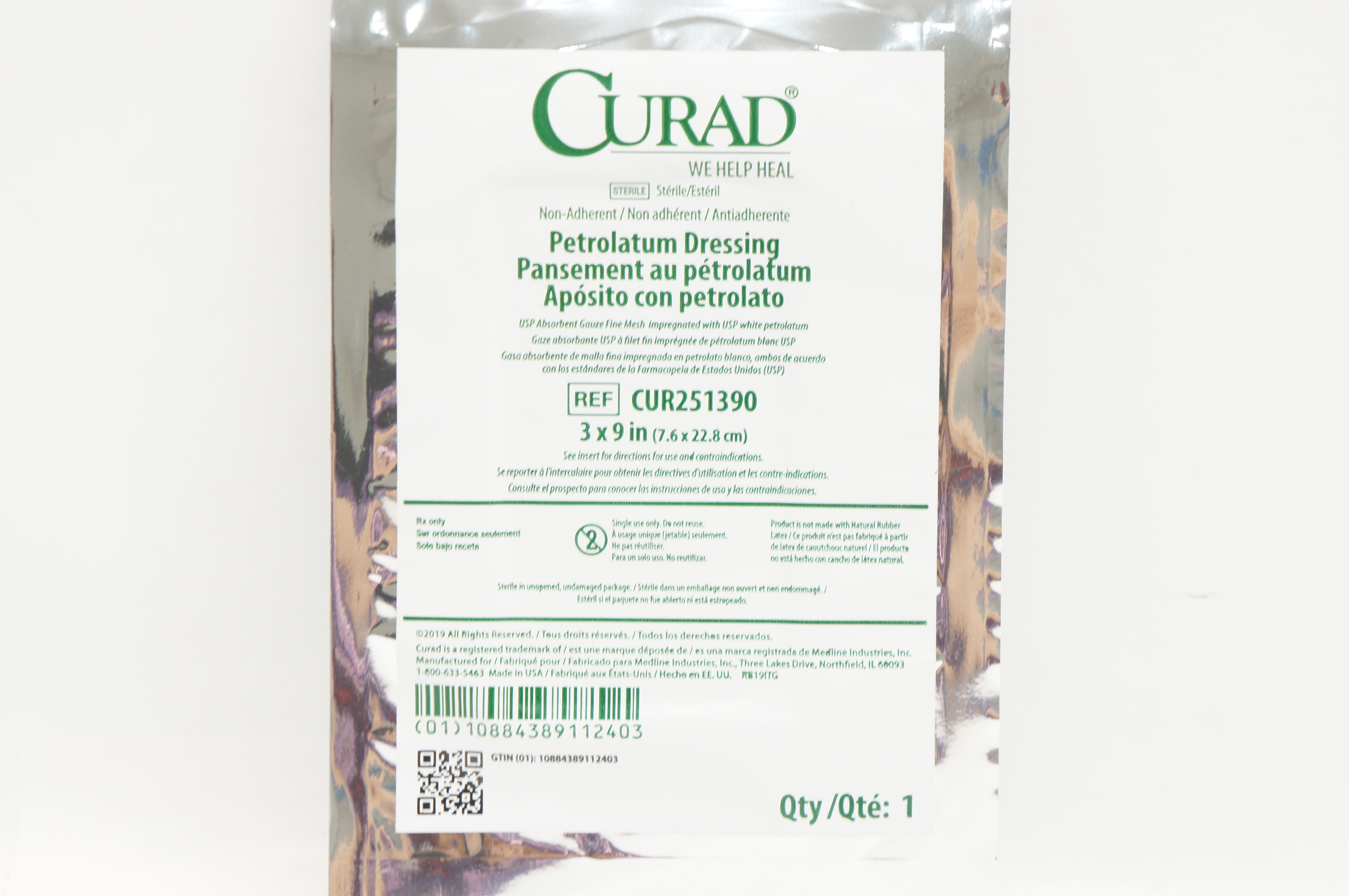 Medline CUR251390 Curad Petrolatum Dressing 3inch x 9inch (x)