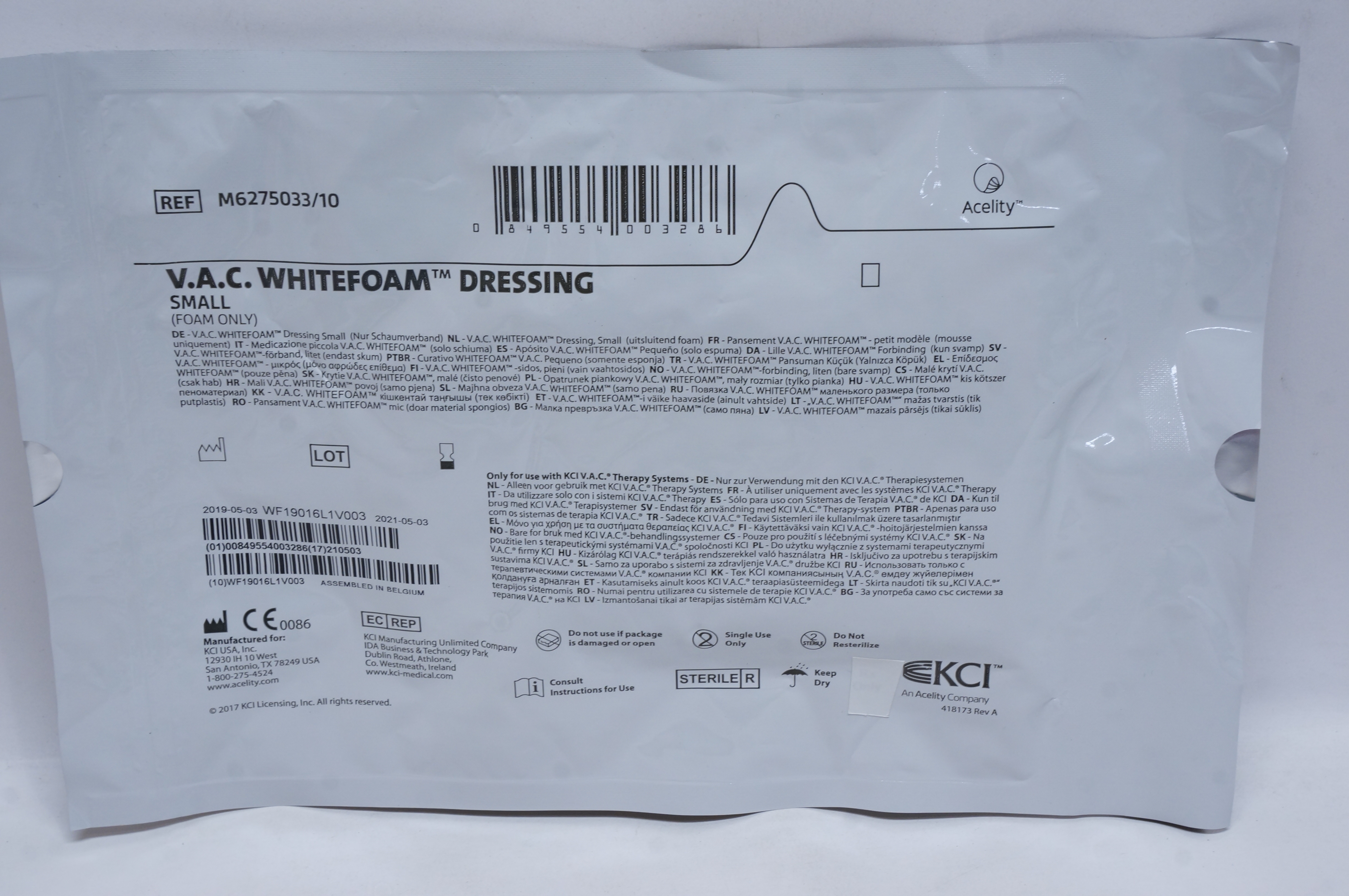 KCI M6275033/10 V.A.C. WhiteFoam Dressing Small