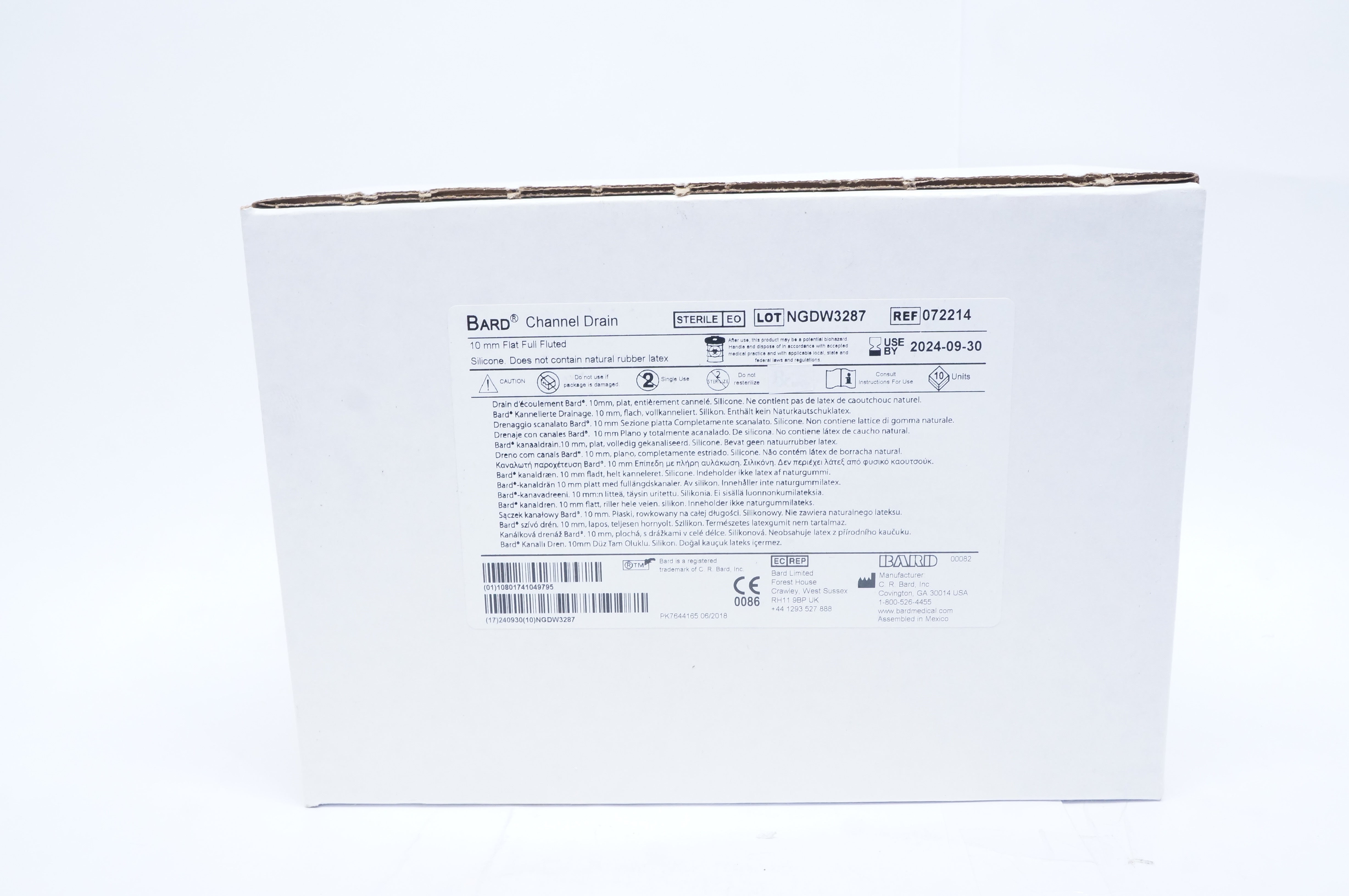 Bard 072214 Channel Drain Silicone, Flat, Full Fluted 3/8 Length (x) - Box of 10