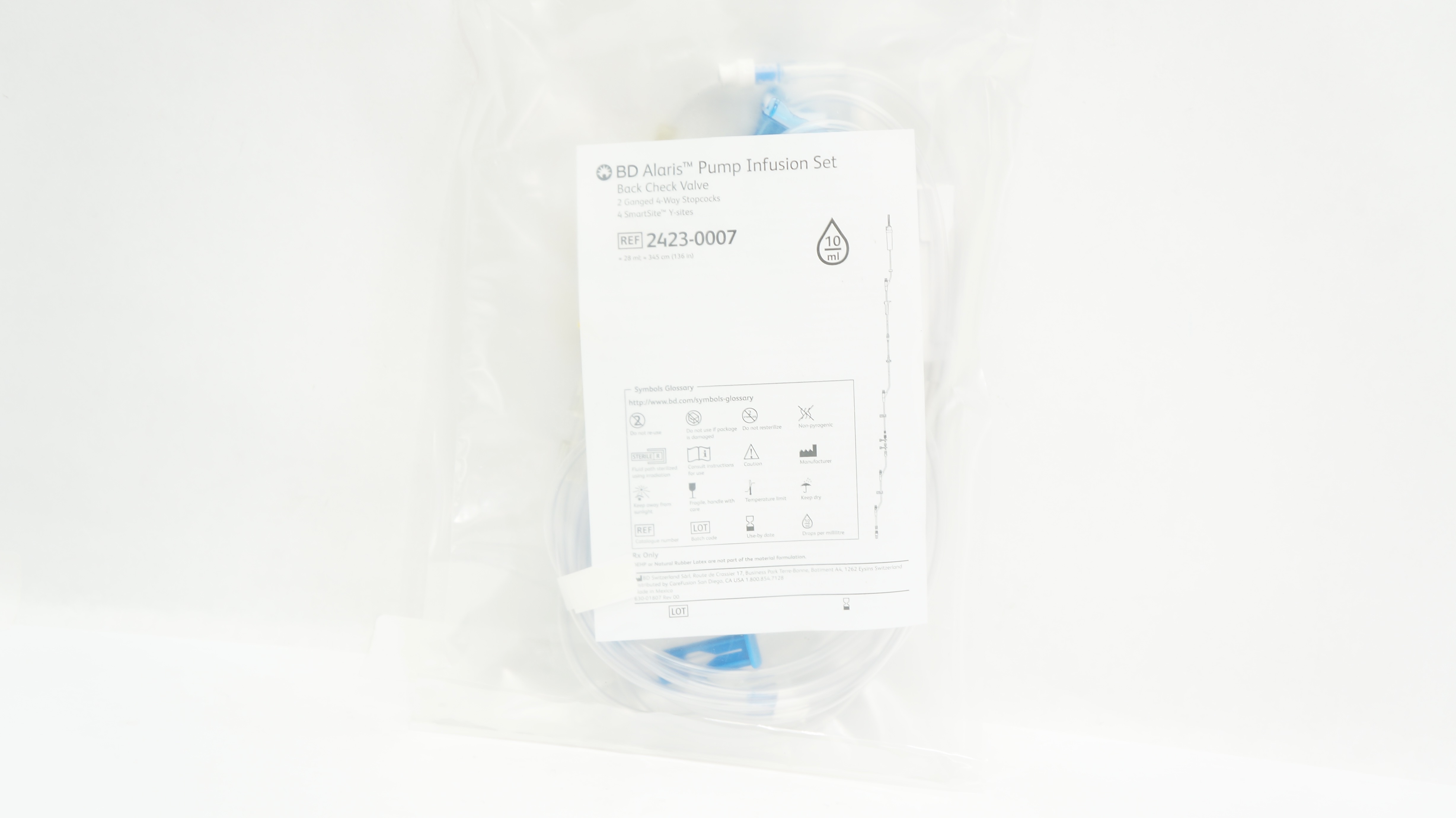 BD 2423-0007 Alaris Pump Infusion Set 28ml x 136inch 10Drops/mL