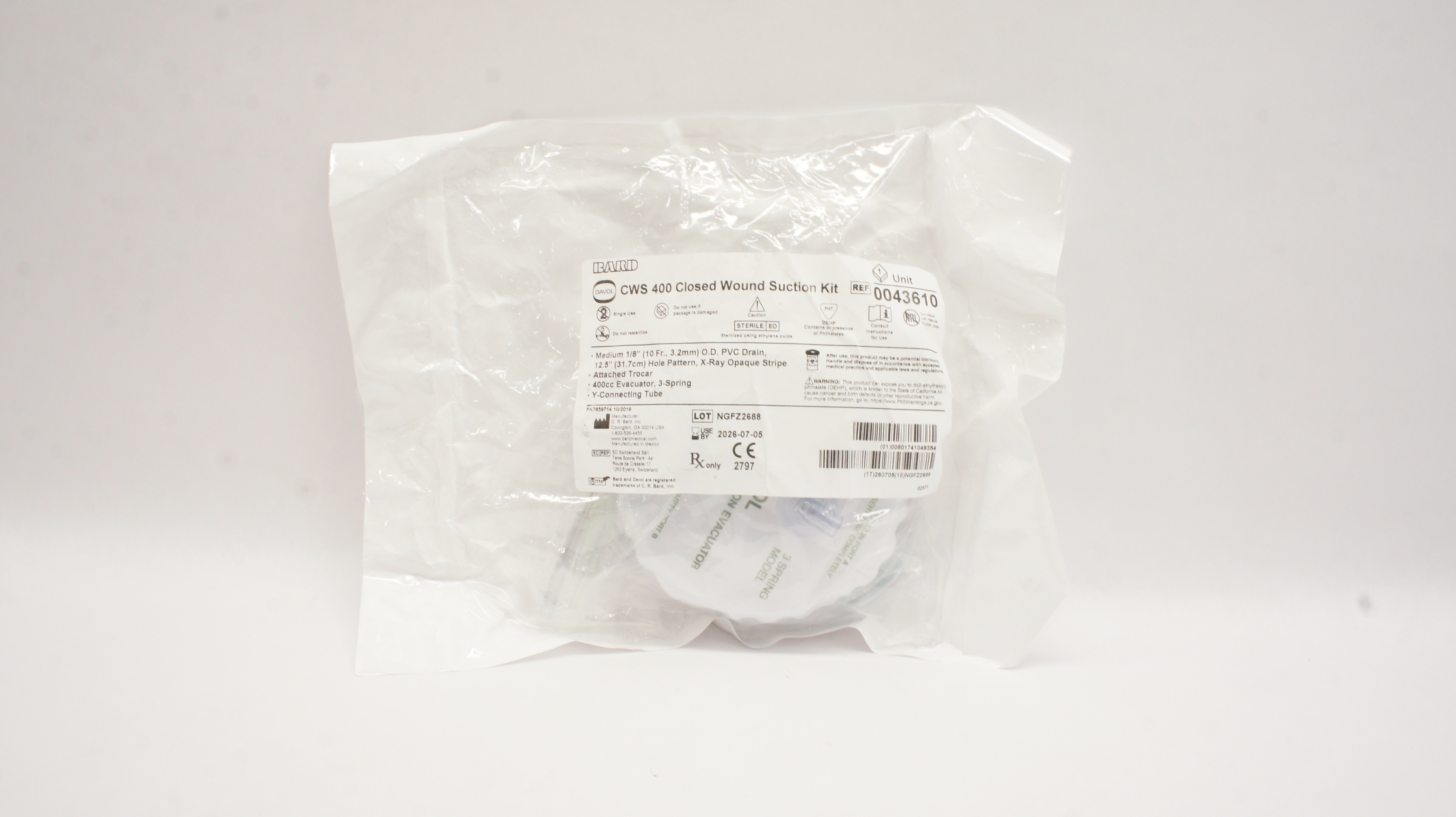 Bard 0043610 Davol CWS 400 Closed Wound Suction Kit bard-0043610-davol-cws-400-closed-wound-suction-kit