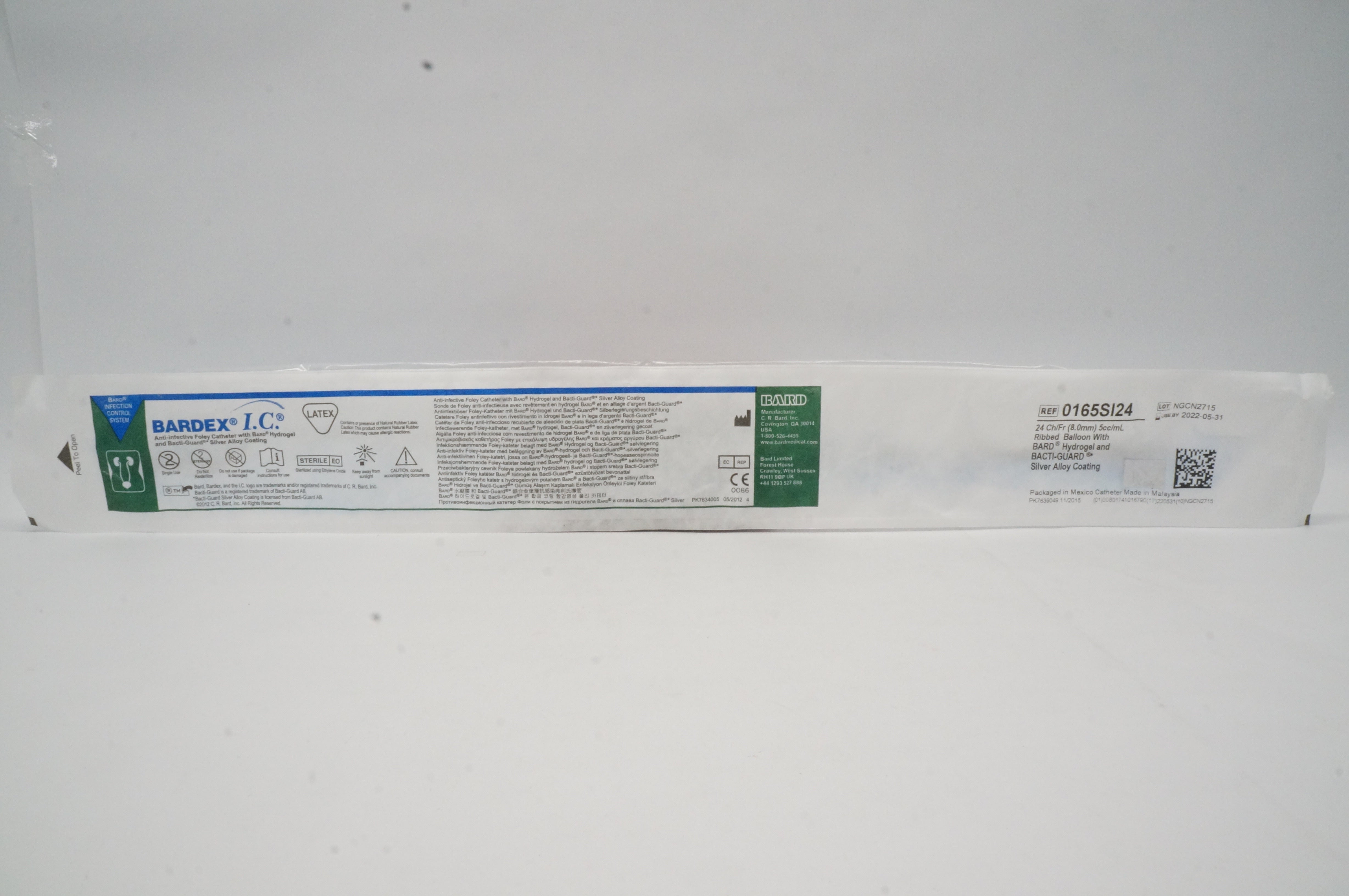 Bard 0165SI24 Bardex I.C. Aniti-Infective Foley Cath. 24Ch/Fr 5cc/mL Balloon(x)