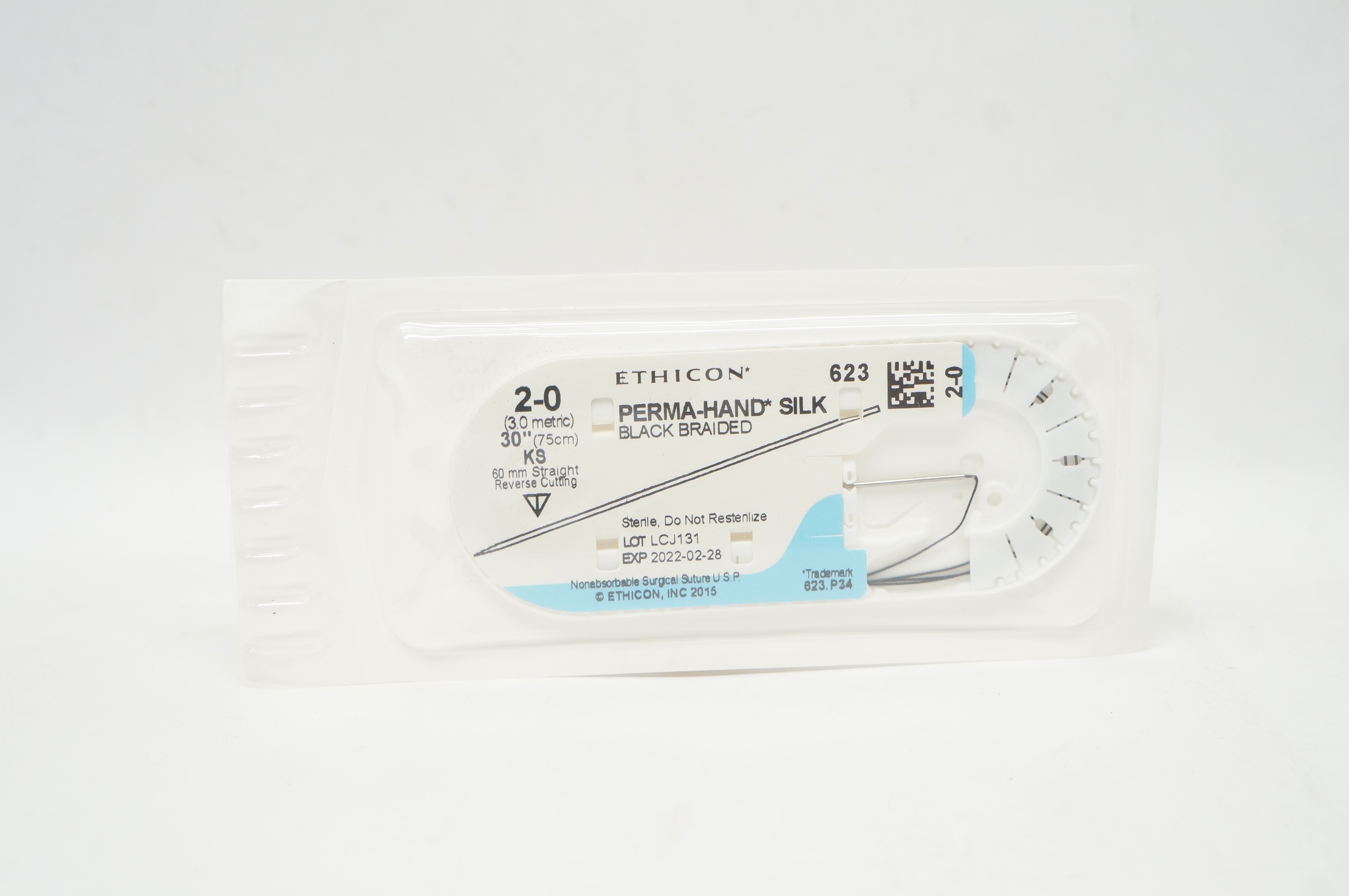 Ethicon 623 2-0 PERMA-HAND SILK Stre KS 60mm Straight Reverse Cutting, 30inch(x)