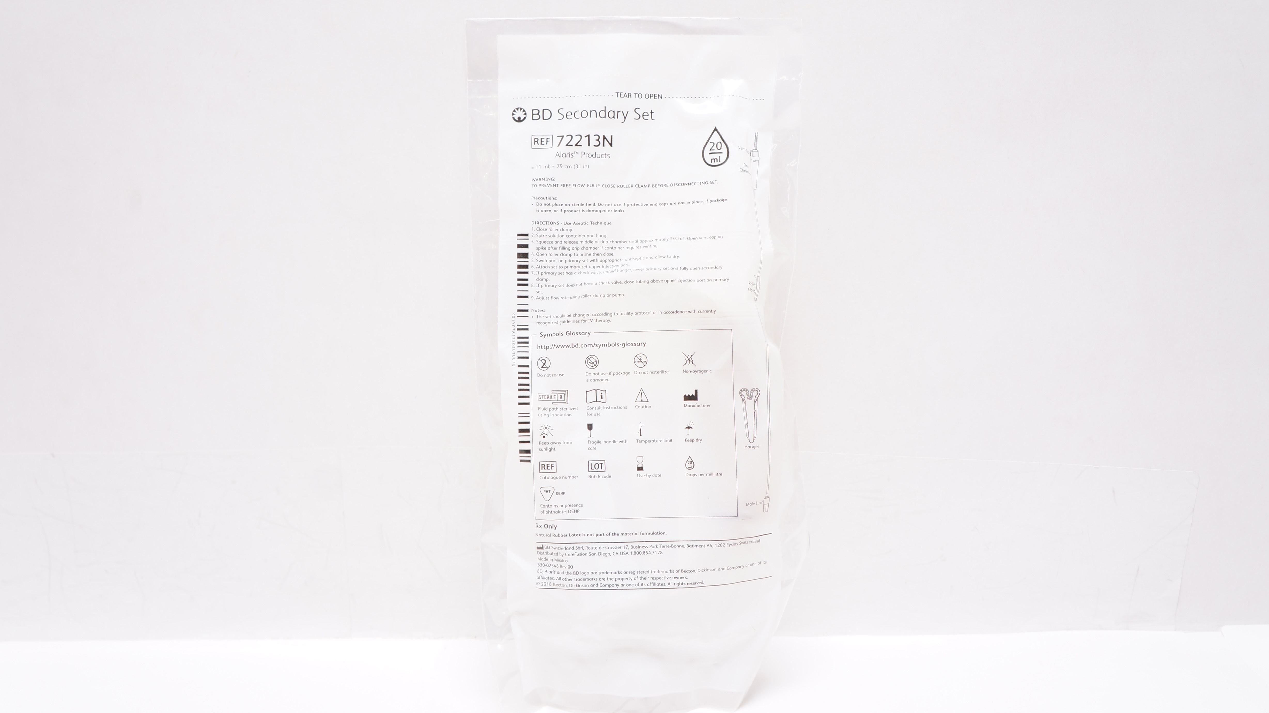 BD 72213N Alaris Secondary Set 20Drops/mL, Approx. 11mL x 31inch