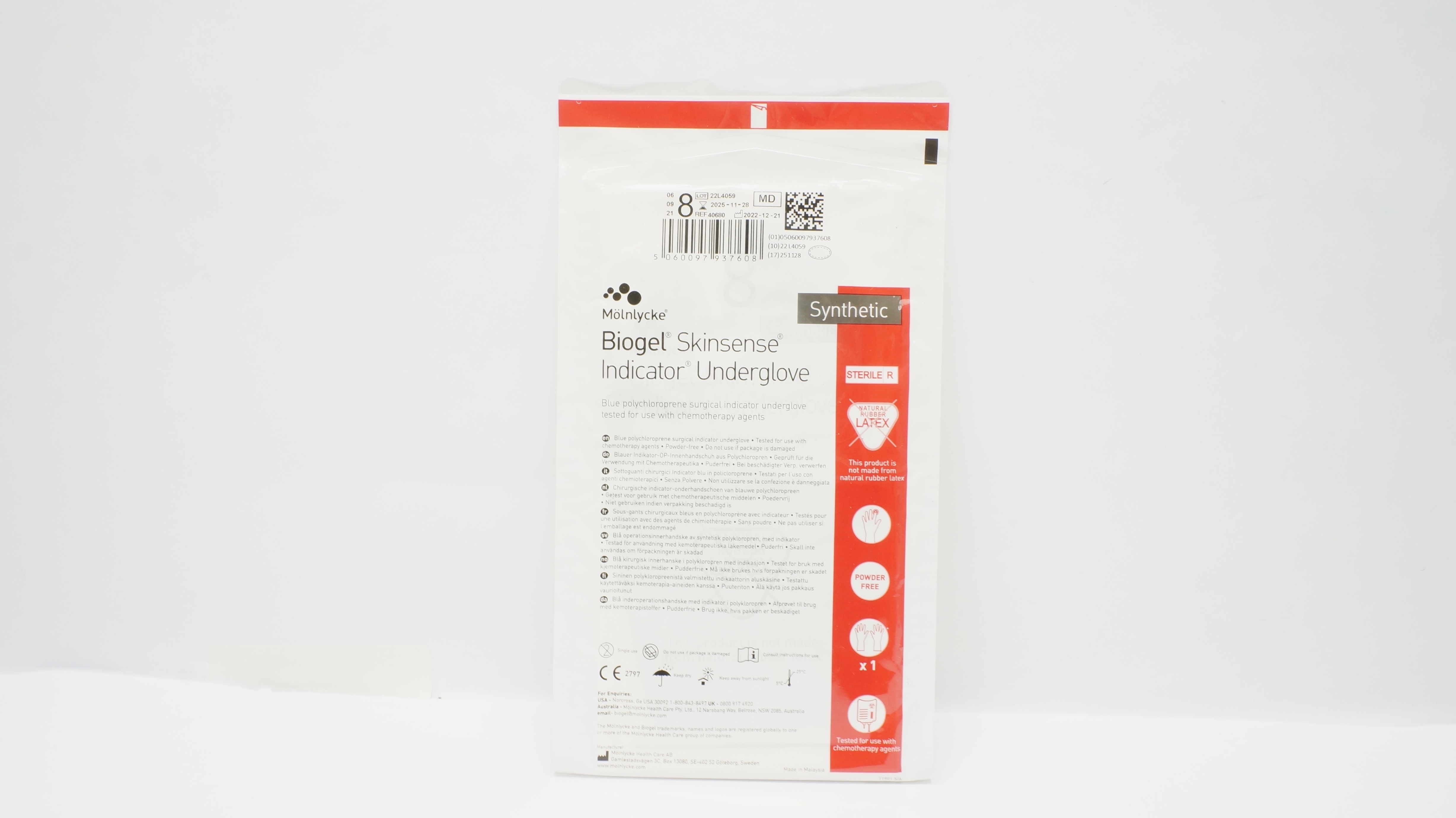 Molnlycke HealthCare 40680 Biogel Skinsense Surgical Underglove Size 8