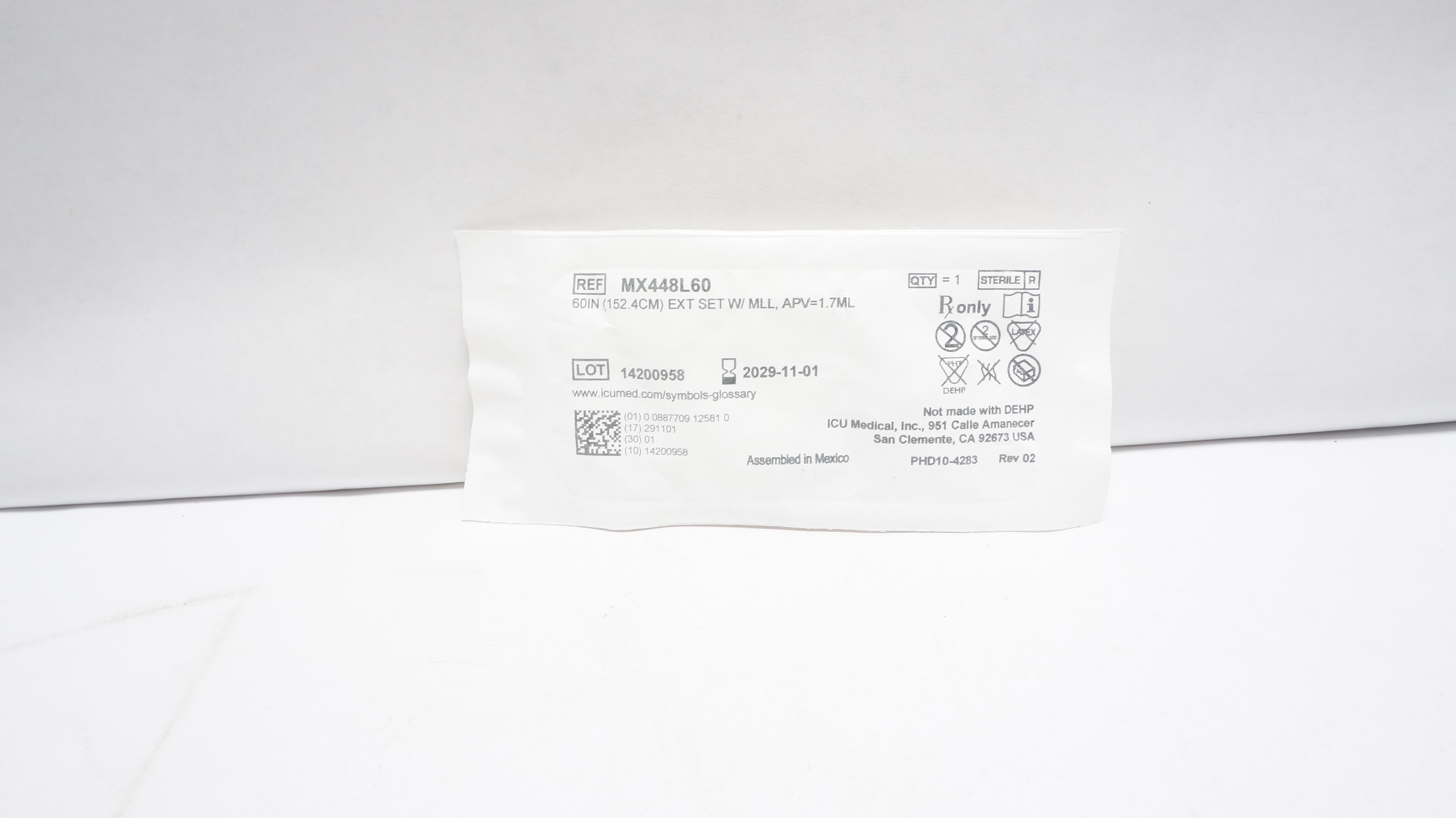 ICU Medical MX448L60 Extension Set 60inch w/MLL, APV 1.7ml