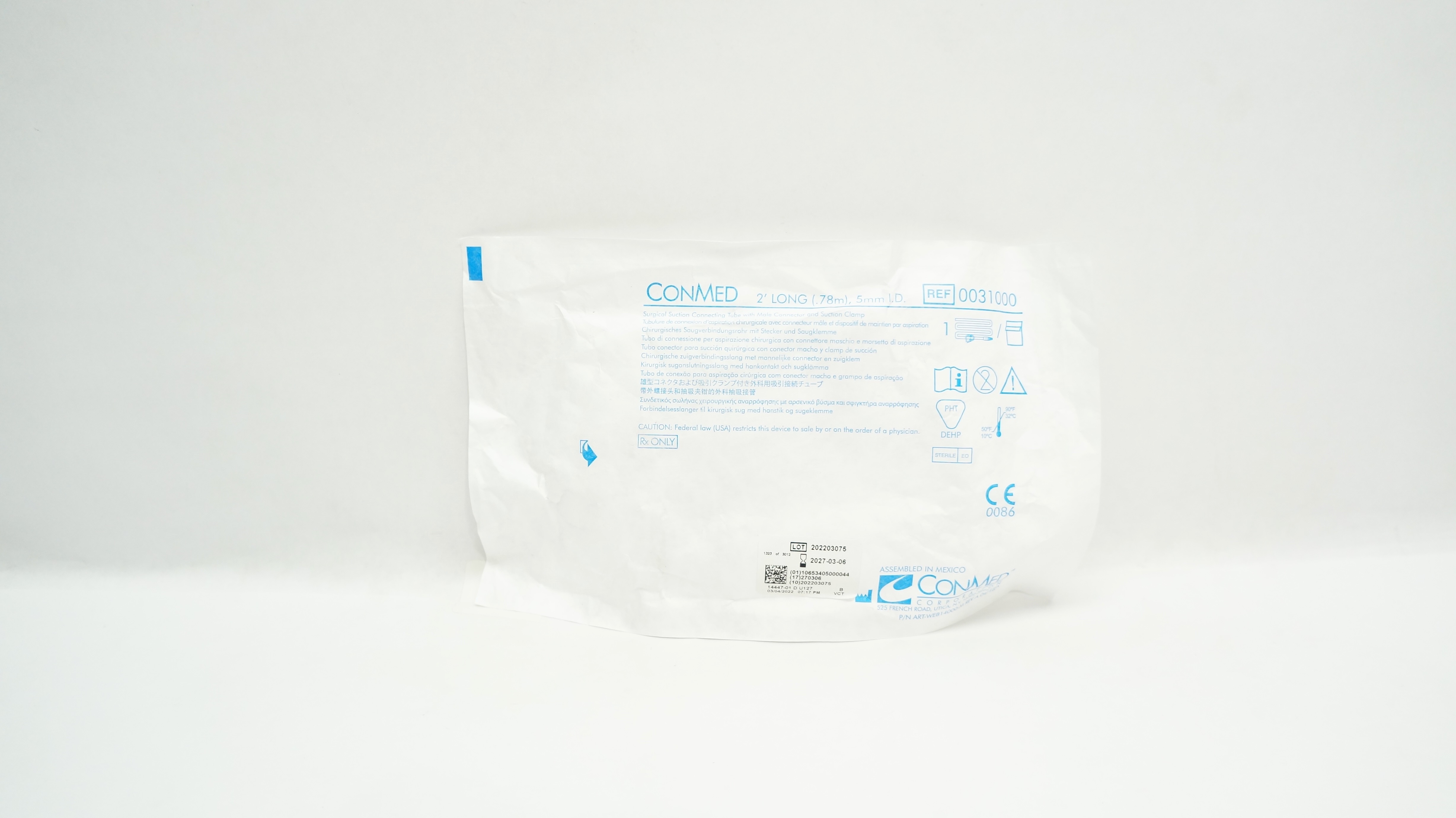 ConMed 0031000 Surgical Suction Connecting Tube w/Connector & Clamp 2 Ft. x 5mm