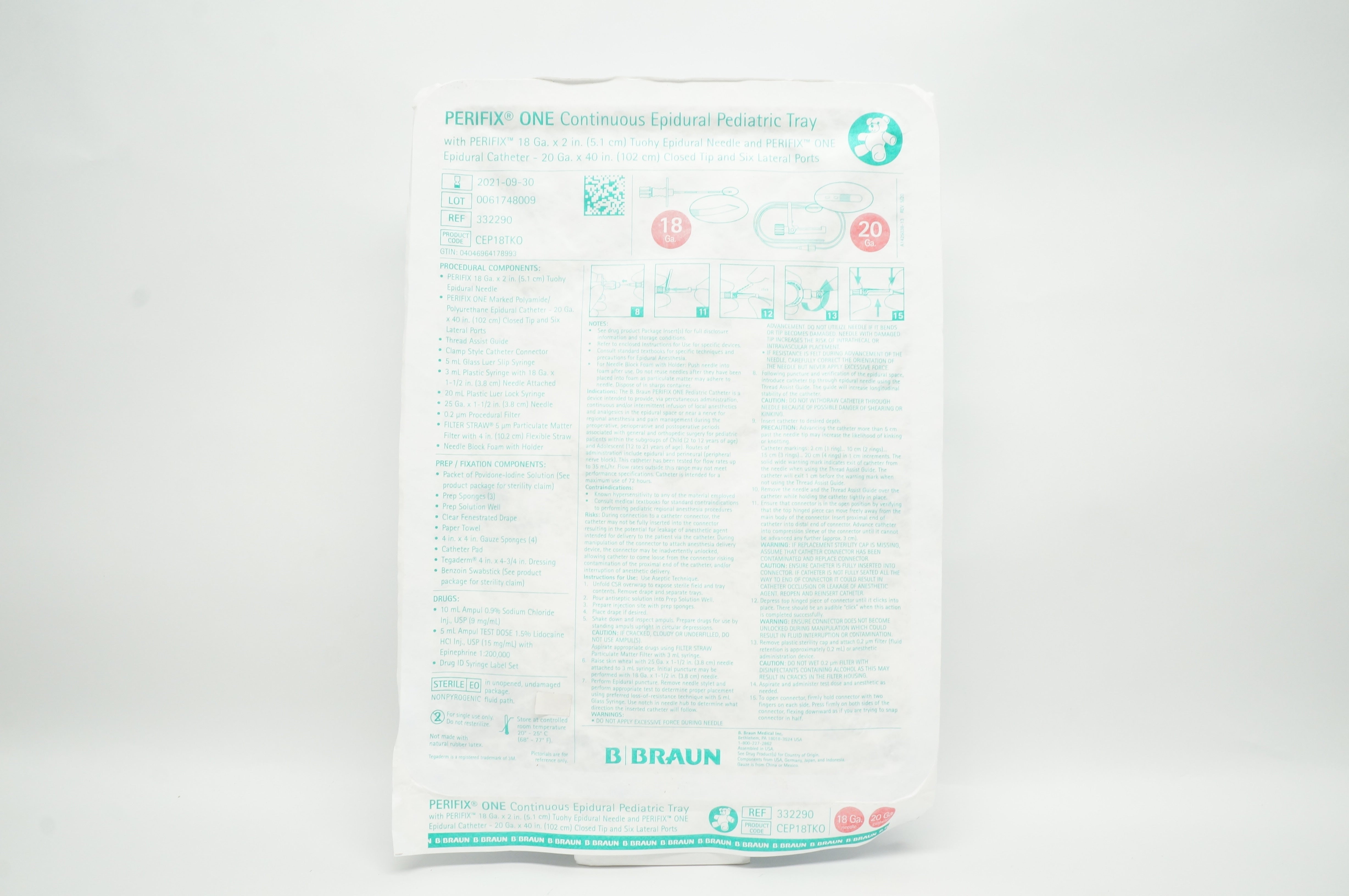 B.Braun 332290 Perifix One Continuous Epidural Pediatric Tray 20Ga x 40inch (x)