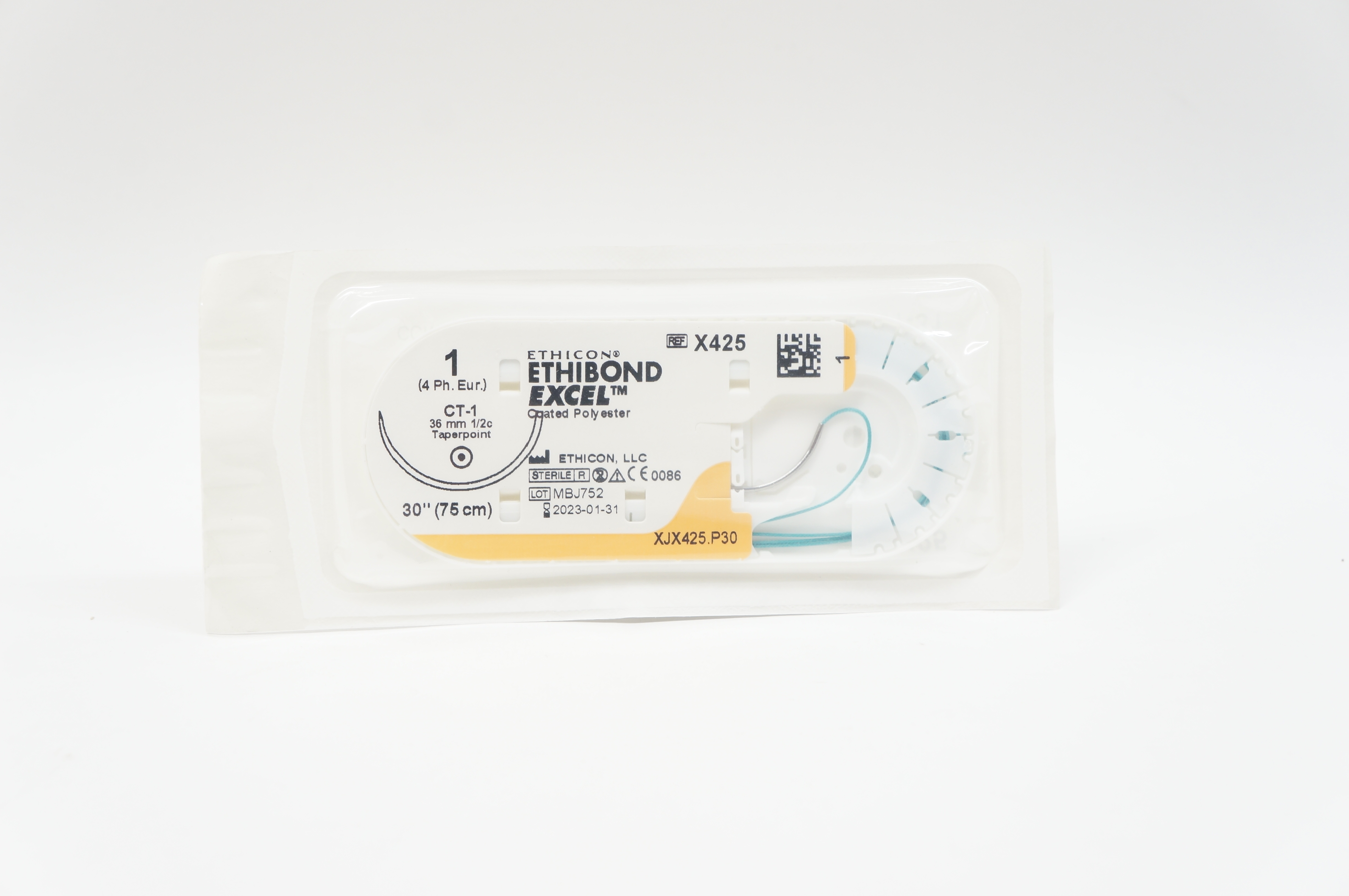 Ethicon X425 1 ETHIBOND EXCEL, CT-1, 36mm 1/2c Taperpoint, 30inch