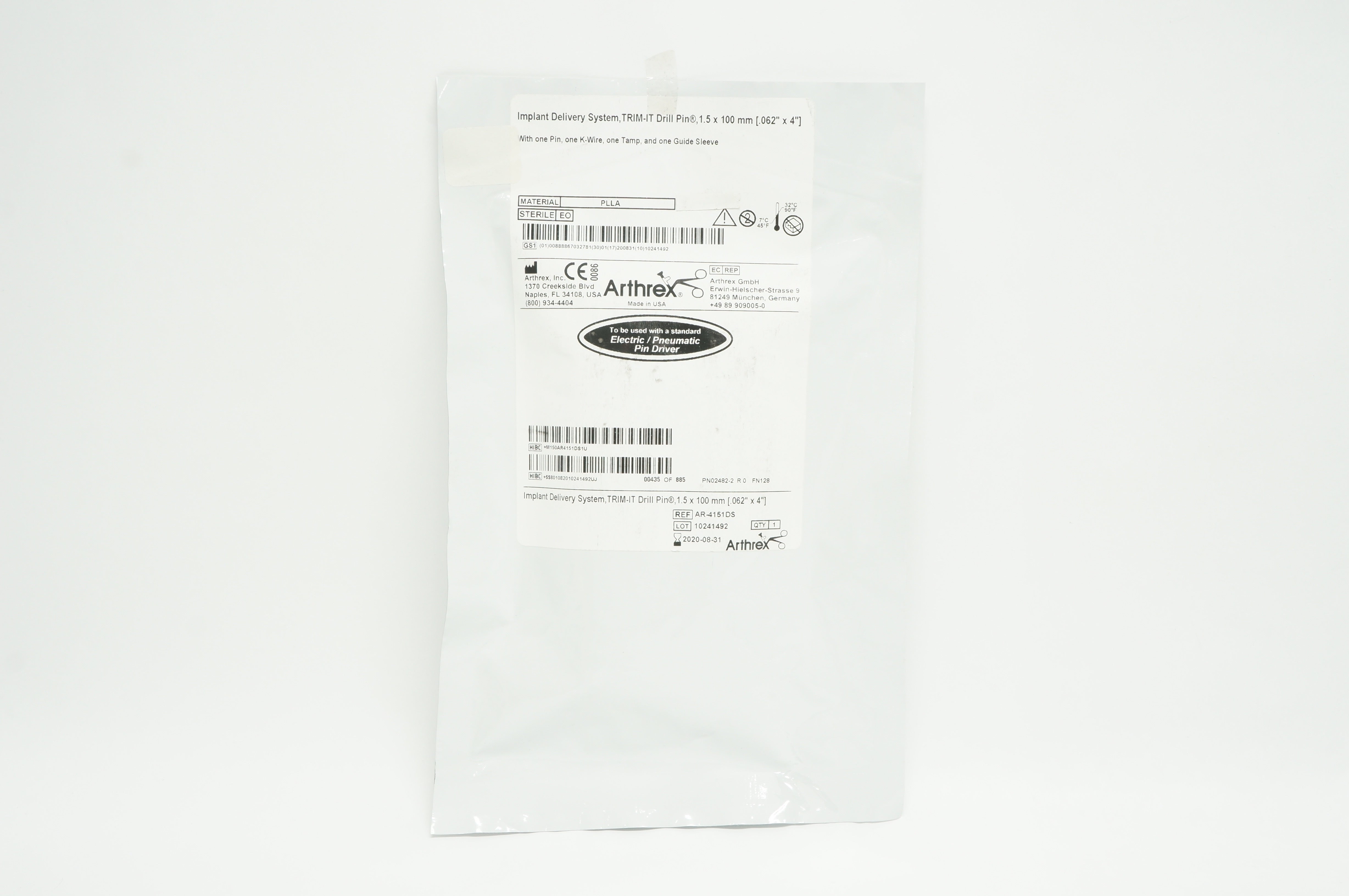 Arthrex AR-4151DS Implant Delivery System, TRIM-IT Drill Pin .062 x 4 inch (x)