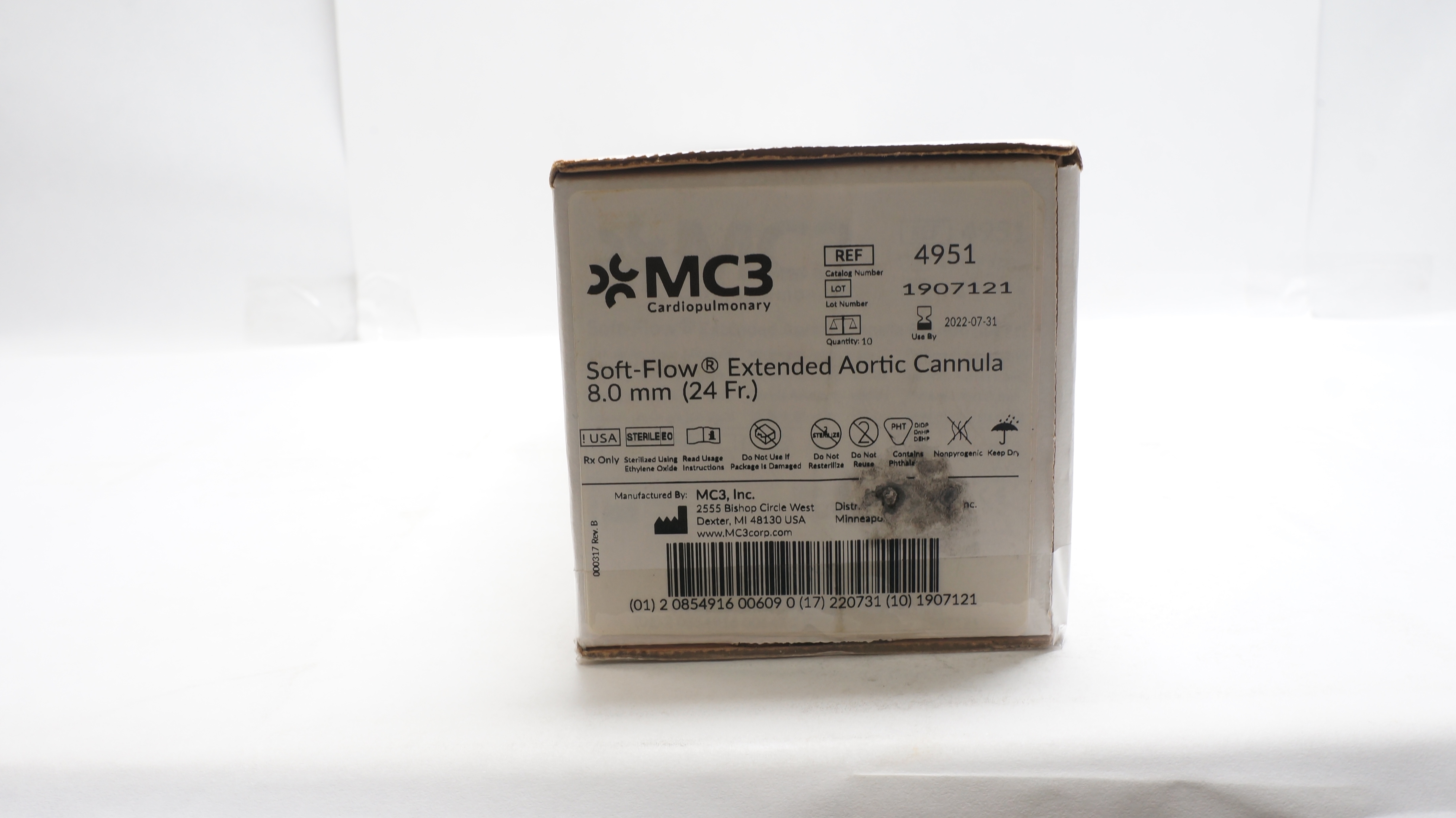 MC3 Cardiopulmonary 4951 Soft-Flow Extended Aortic Cannula 24Fr - Box of 10 (x)