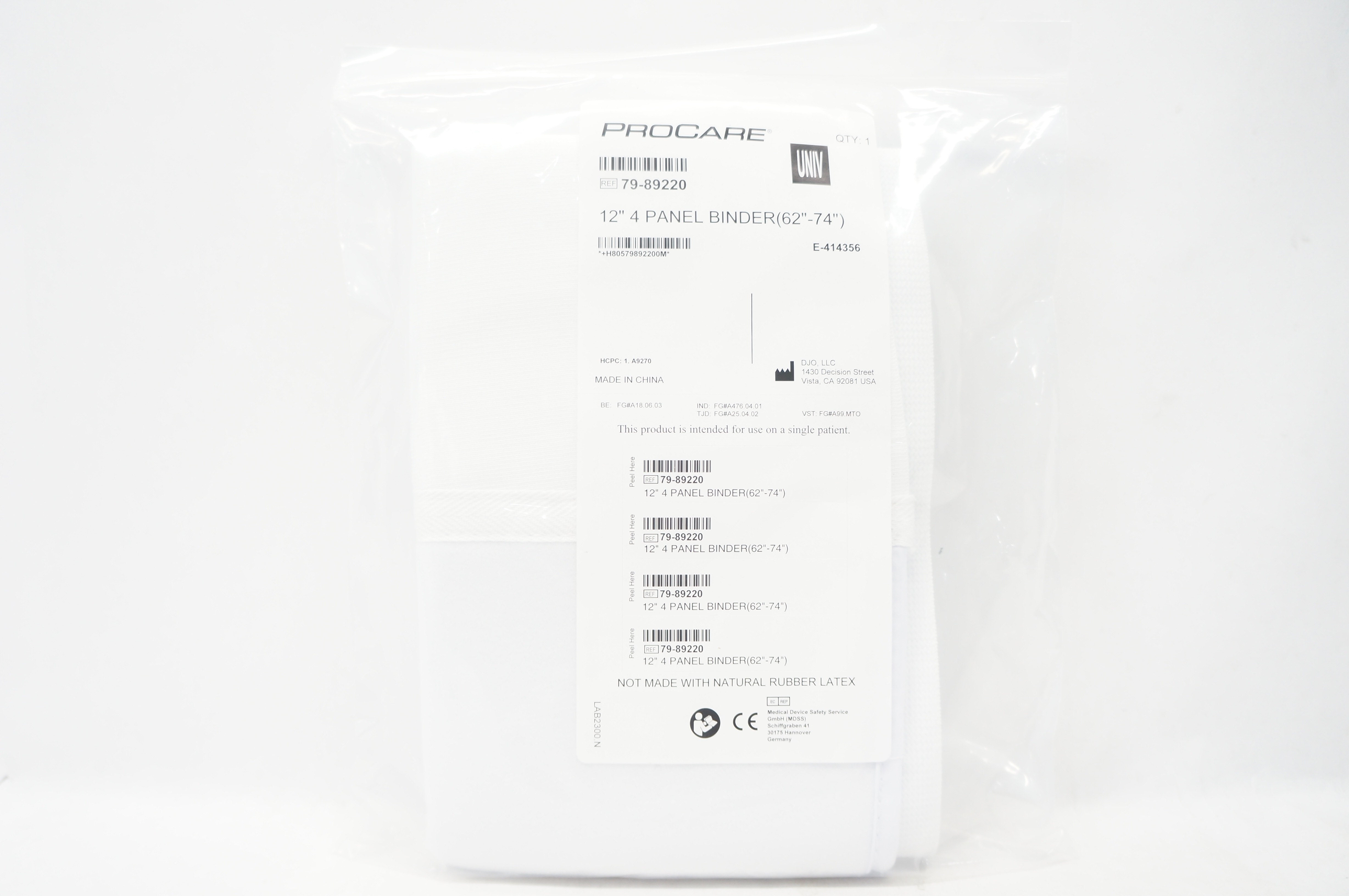 DJO 79-89220 Procare UNIV 12 inch 4 Panel Binder (62-74 inch)