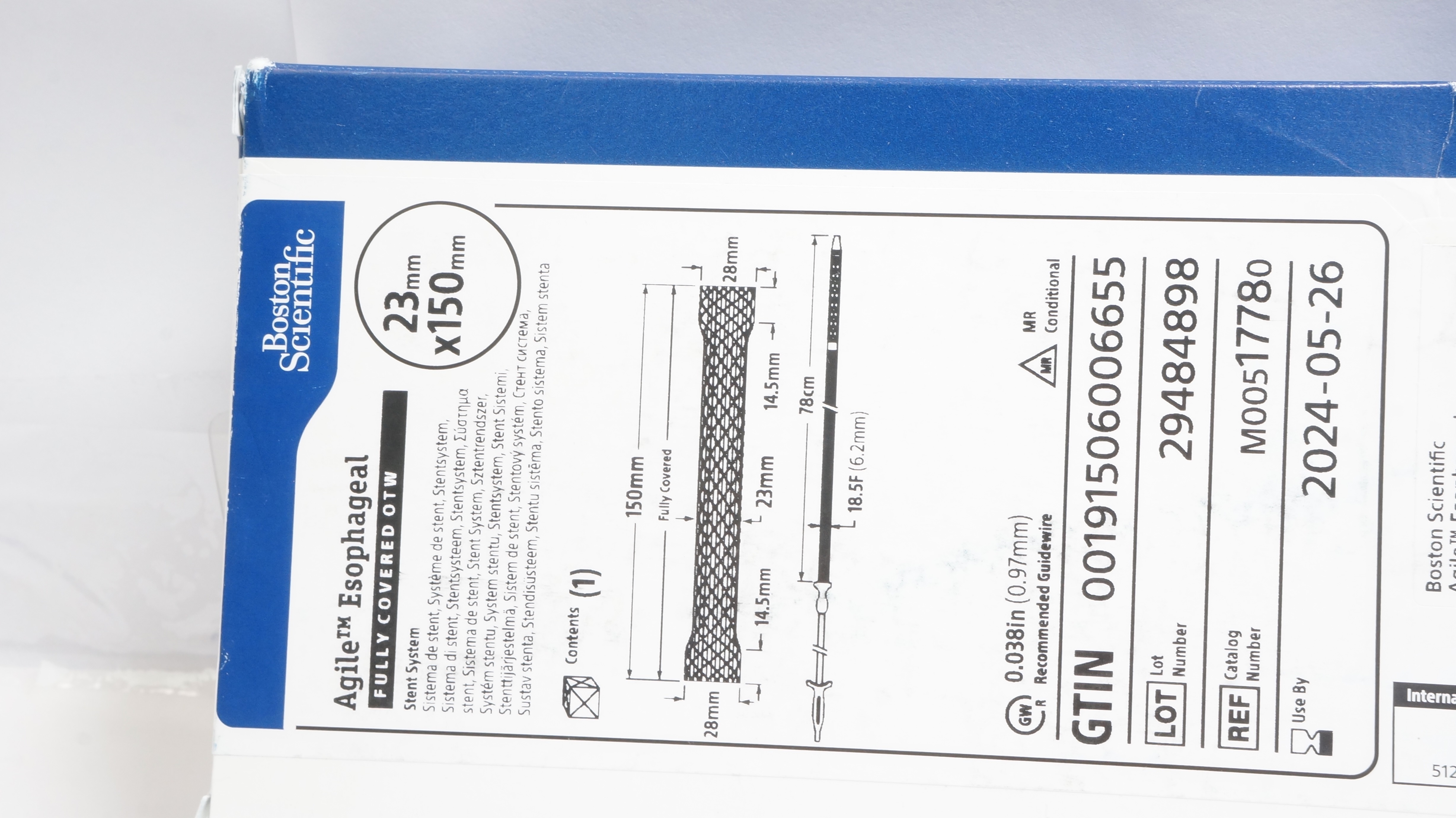 Boston Scientific M00517780 Agile Esophageal Stnt System 23mm x 150mm (x)