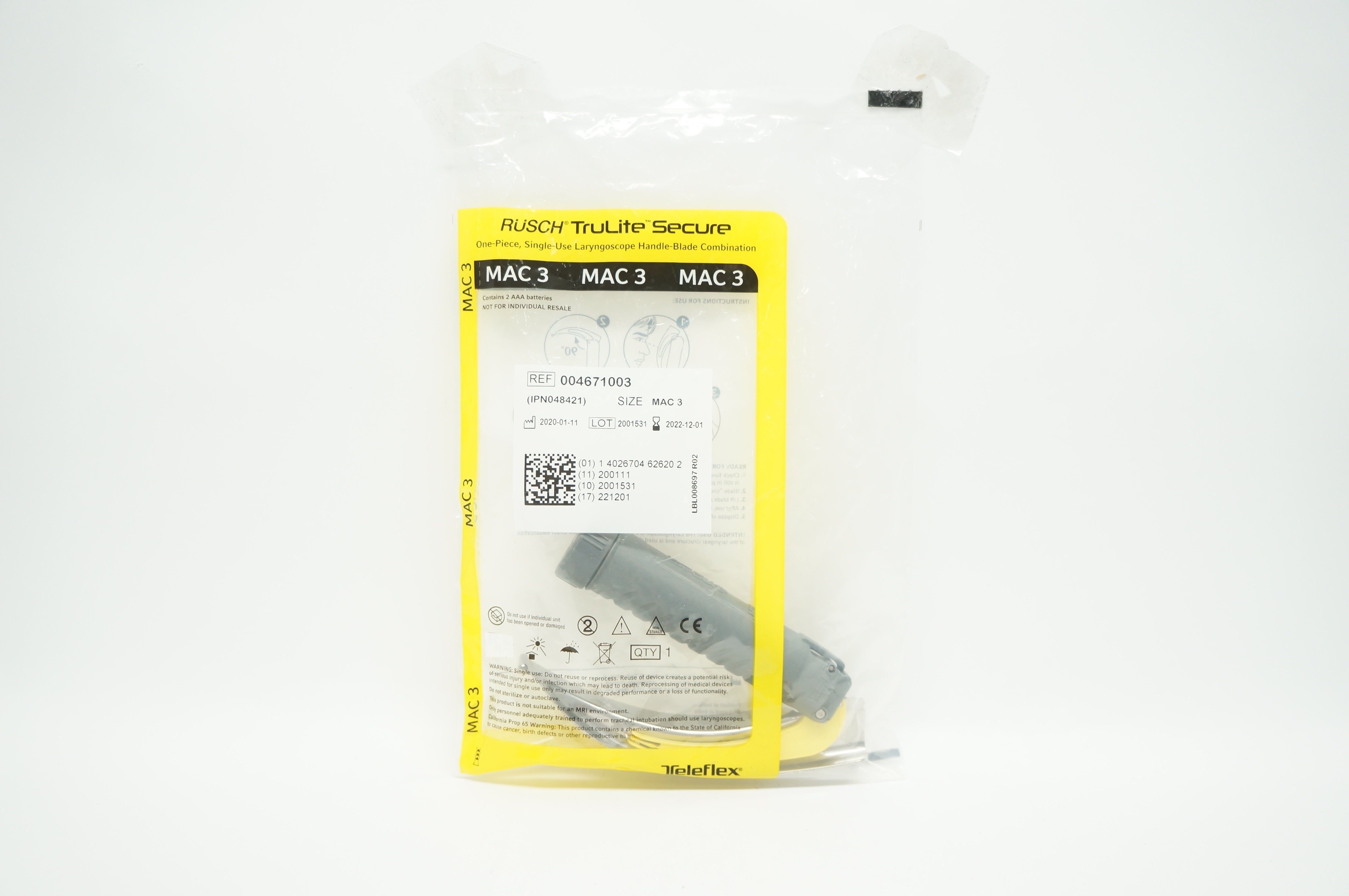 Teleflex 004671003 Rusch TruLite Secure Laryngoscope Handle-Blade Size MAC 3 (x)