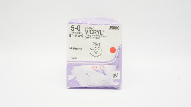 Ethicon J500G 5-0 VICRYL, PS-3, 16mm 3/8c, 18inch (x) - Box of 12