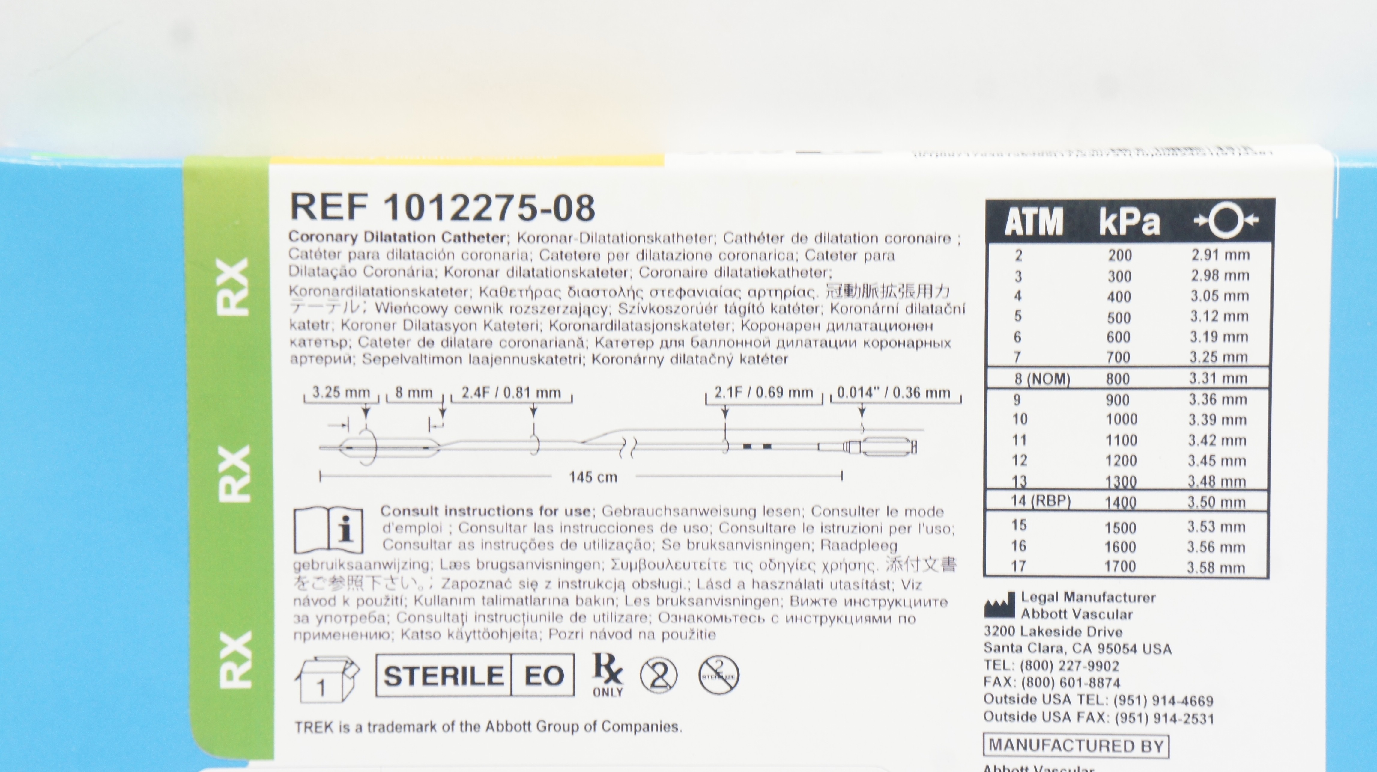 Abbott 101227508 Trek Coronary Dilatation Cath. 3.25mm x 8mm x 145cm (x)