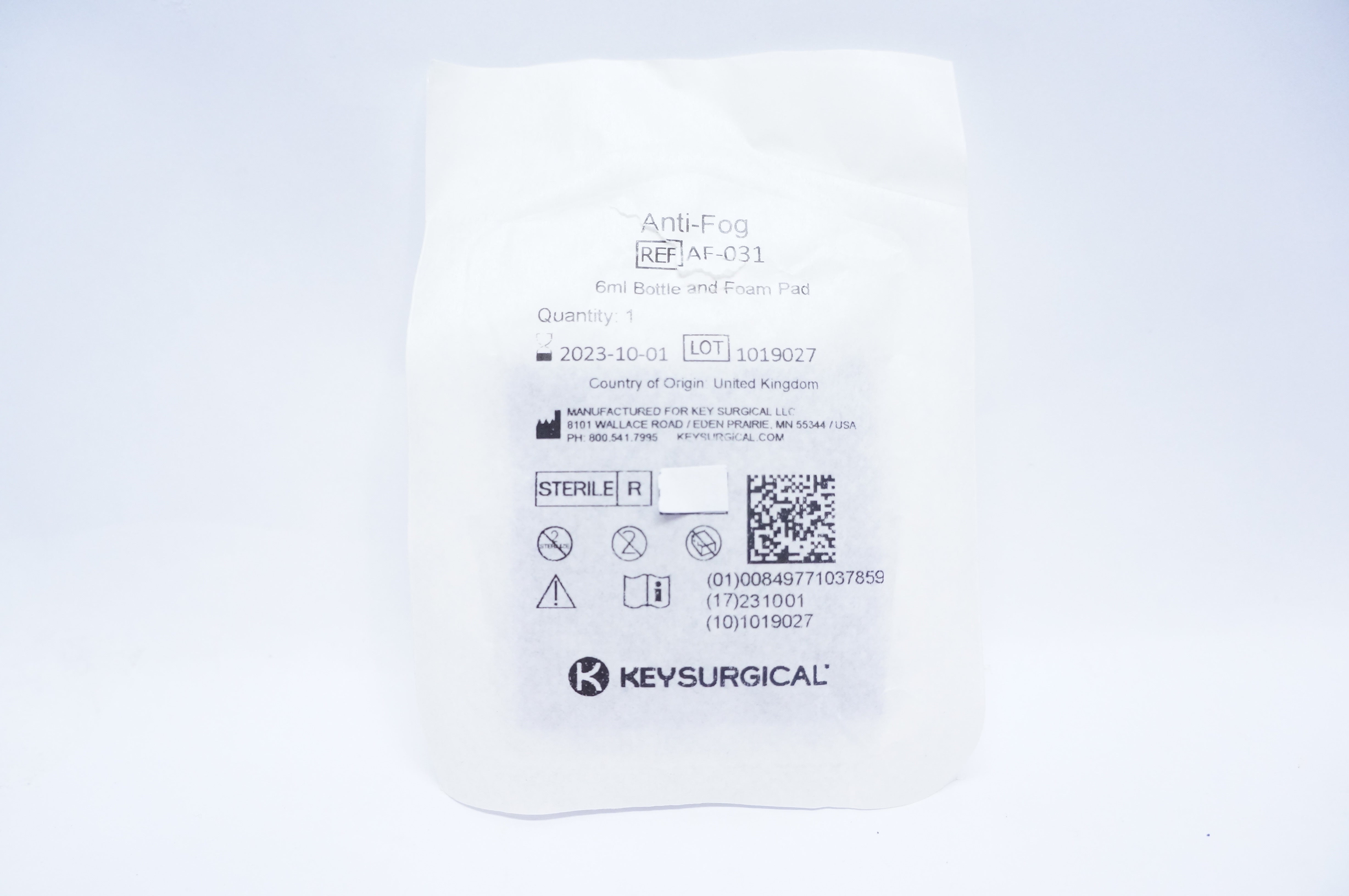 Key Surgical AF031 AntiFog 6ml Bottle and Foam Pad