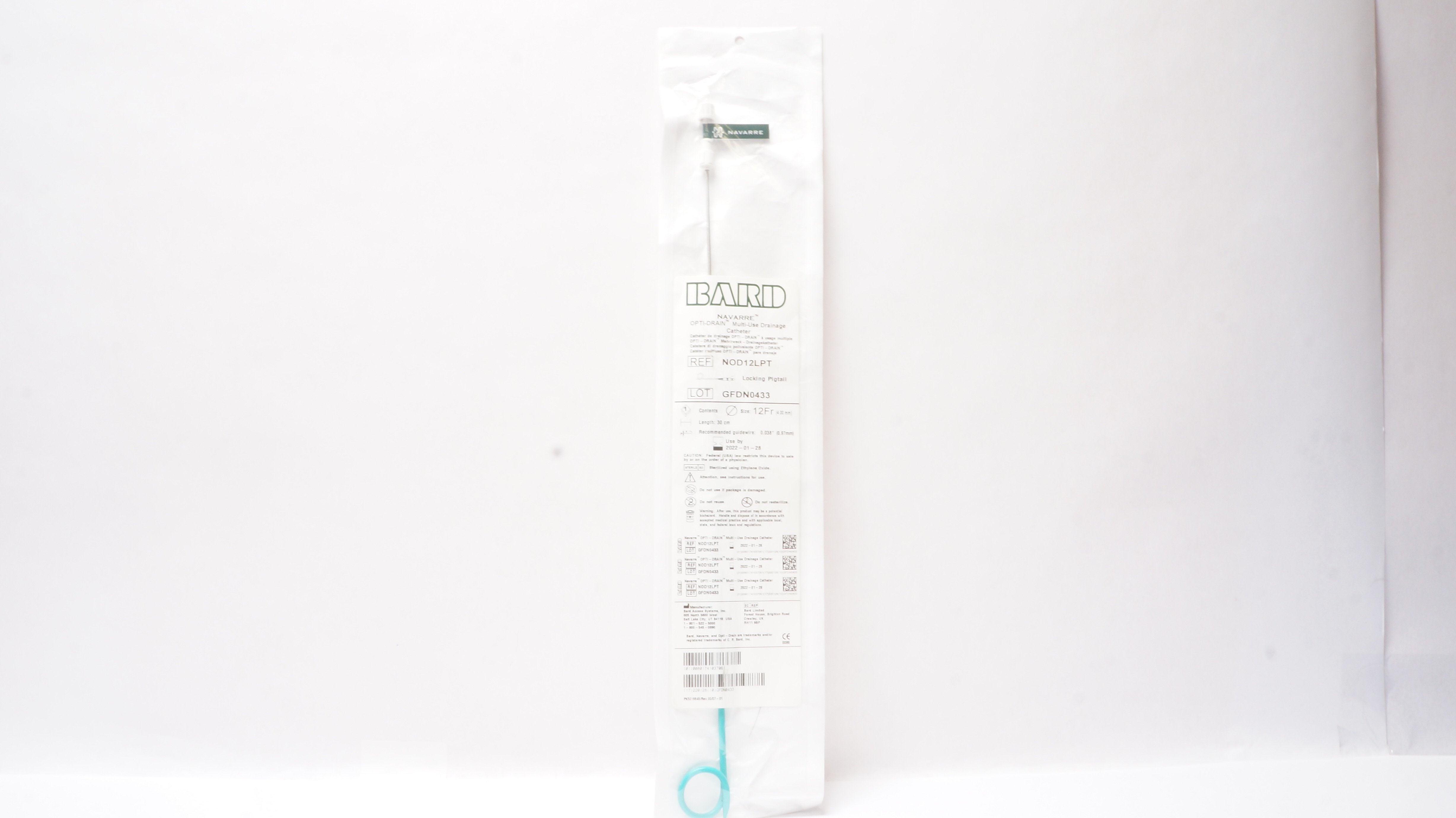Bard NOD12LPT Navarre Opti-Drain Multi-Use Drainage Cath. 12Fr x 30cm (x)