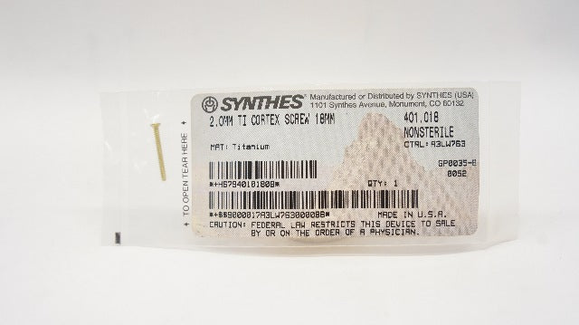 Synthes 401.018 2.0mm Titanium Cortex Screw 18mm