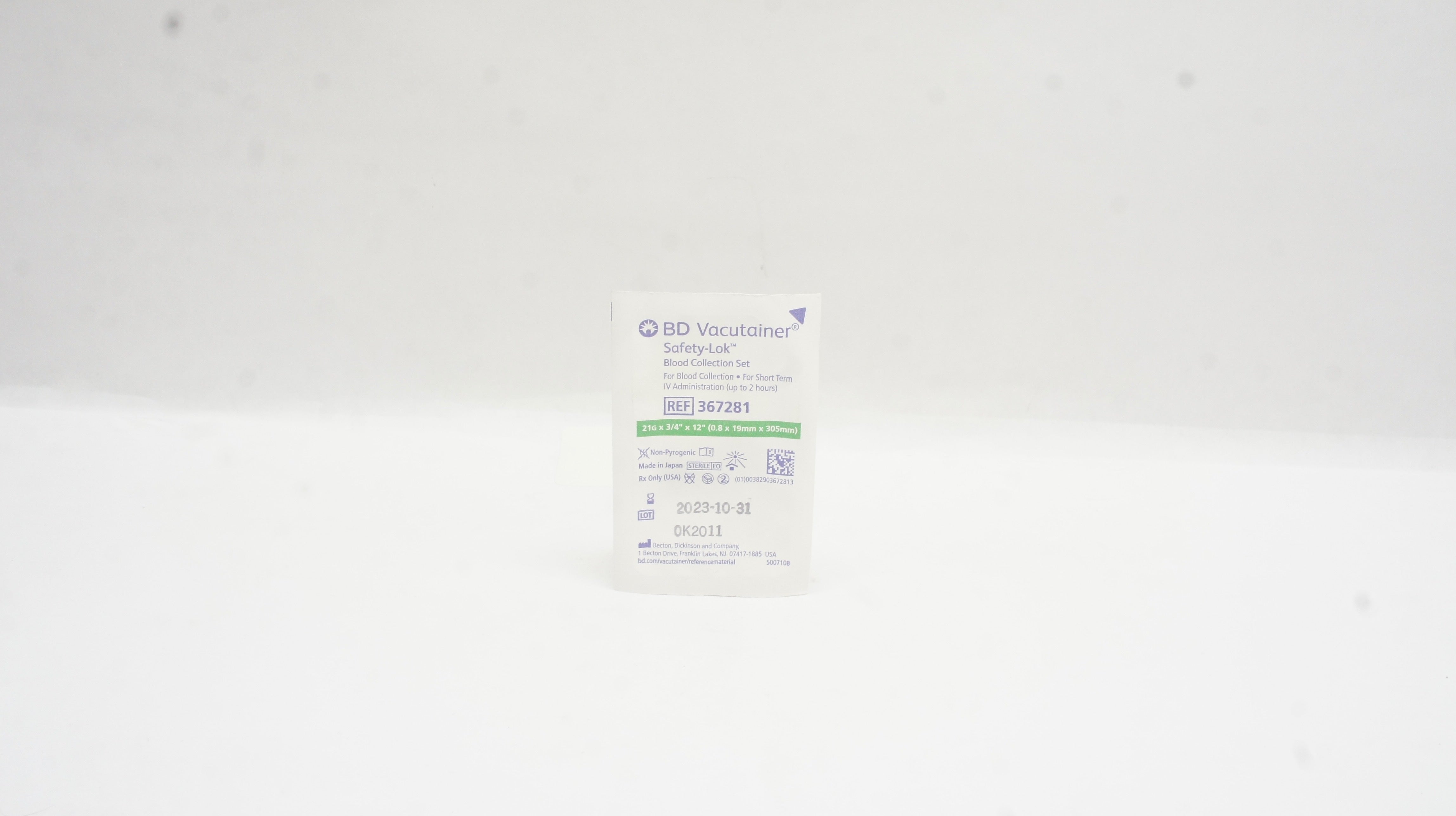 BD 367281 Vacutainer Safety-Lok Blood Collection Set 21G x 3/4inch x 12inch