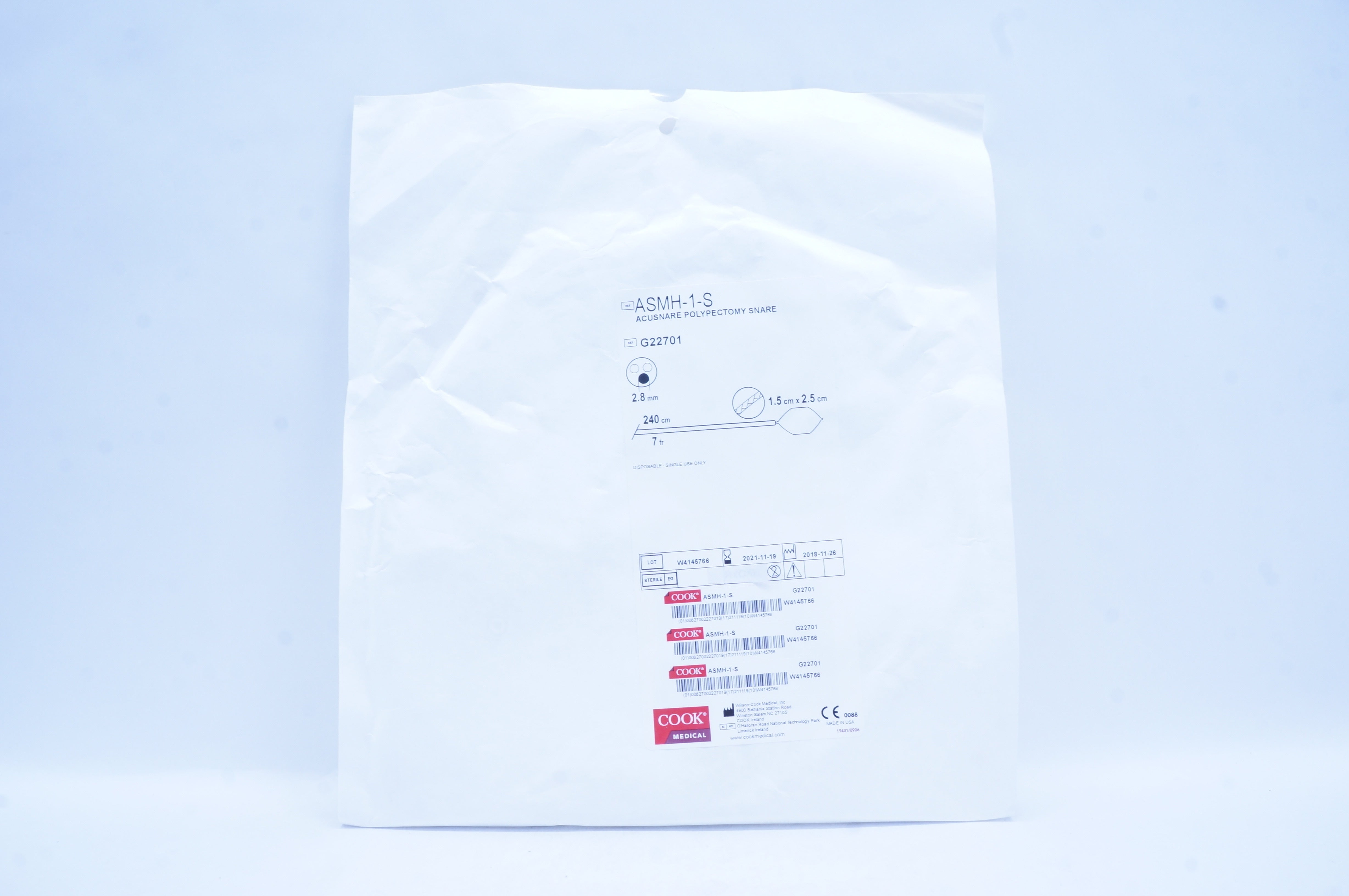 Cook Medical G22701 Acusnare Polyrectomy Snare 7Fr x 240cm