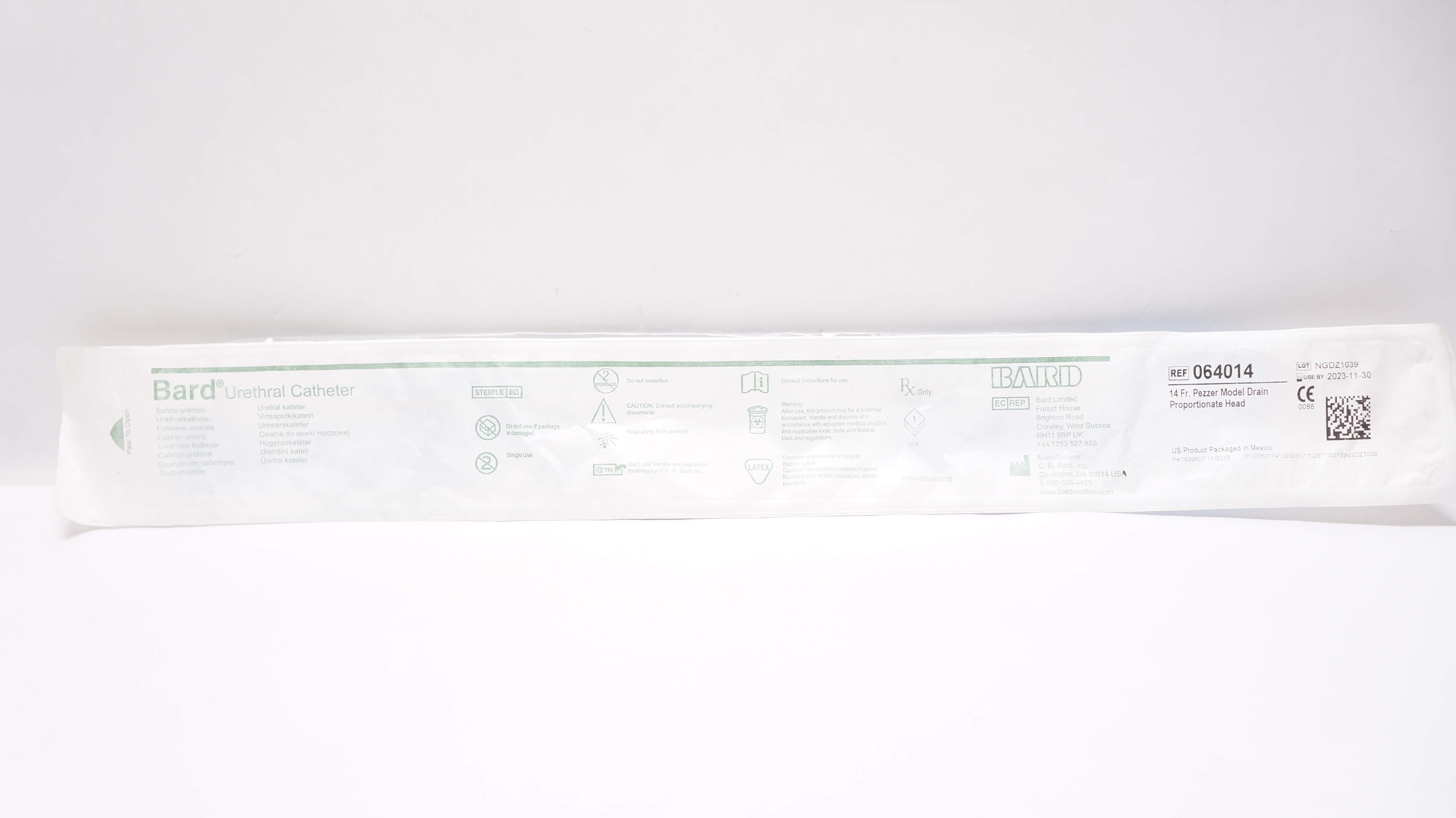 Bard 064014 Urethral Cath. Pezzer Model Drain Proportionate Head 14 Fr. (x)