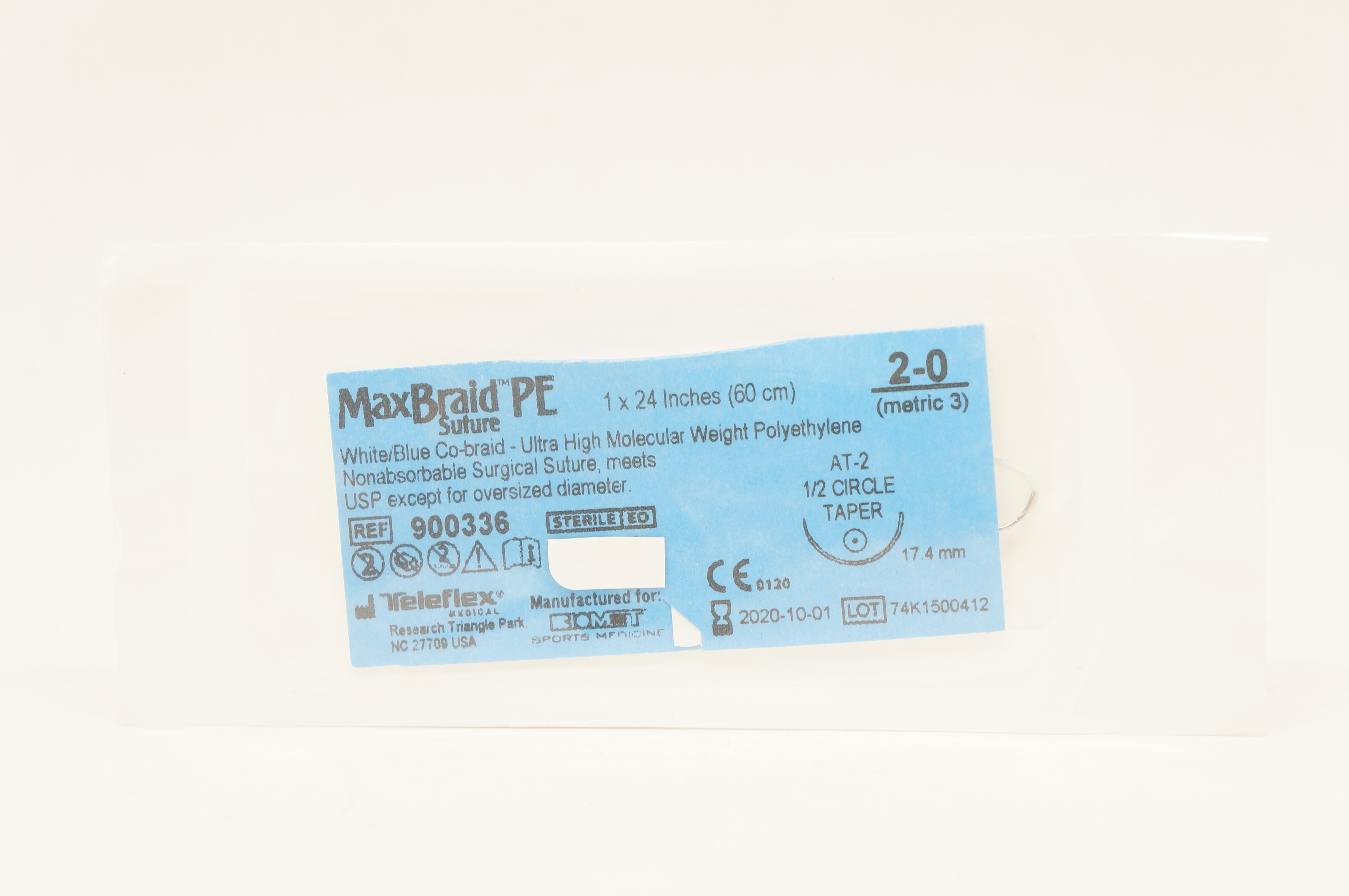 Teleflex 900336 2-0 MaxBraid PE Suture, AT-2 1/2c Taper, 24inch (x)