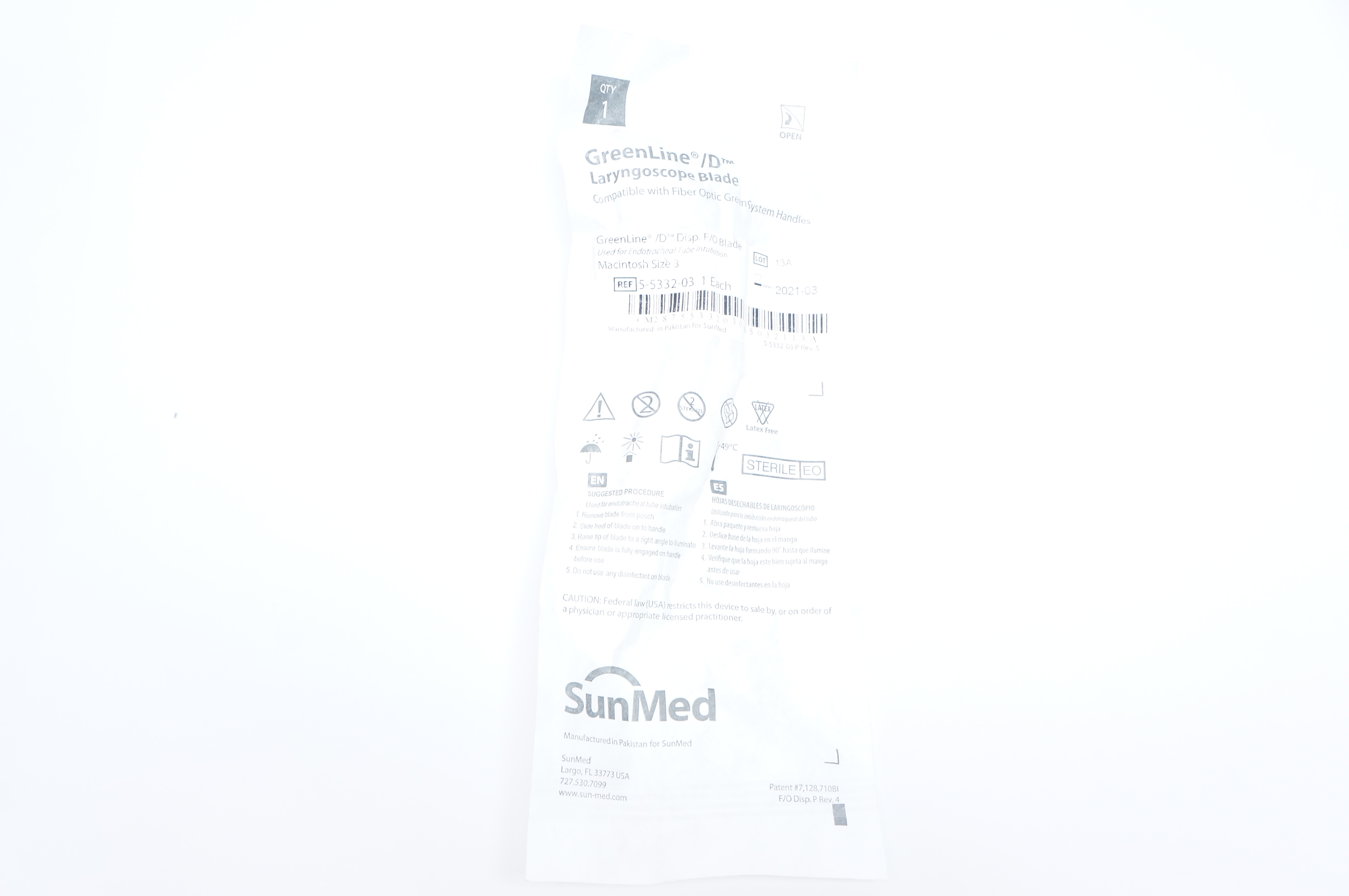 SunMed 5533203 GreenLine/D Sterile Premature Fiber Optic Blade Miller