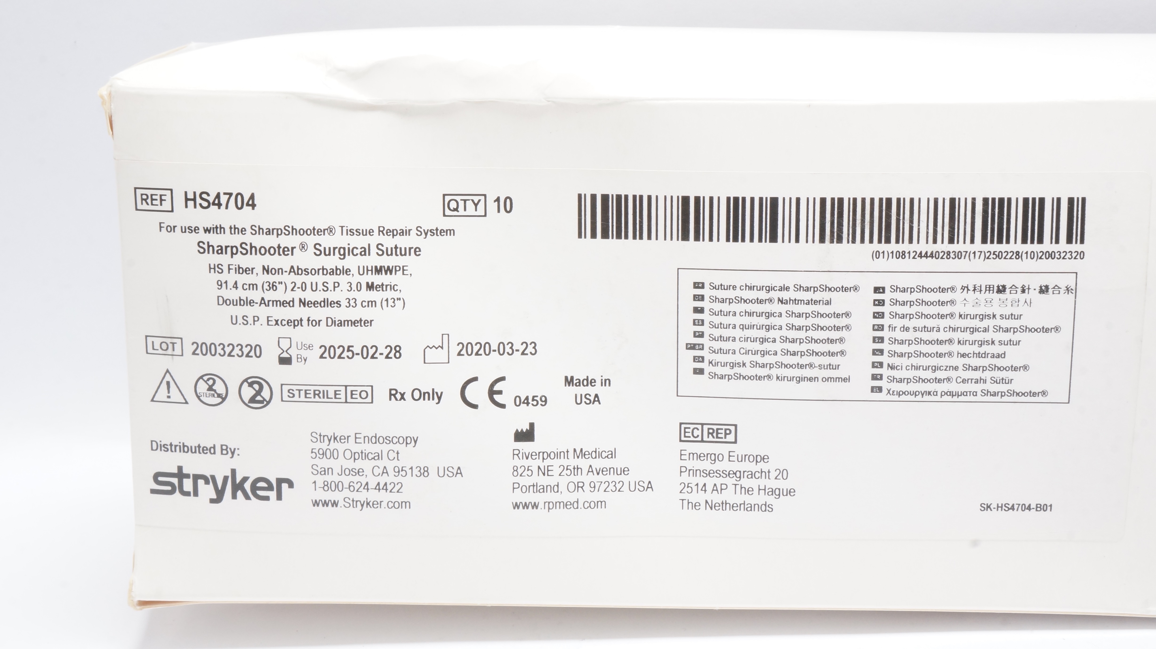 Riverpoint HS4704 2-0 Stryker SharpShooter Surgical Stre 36inch - Box of 10