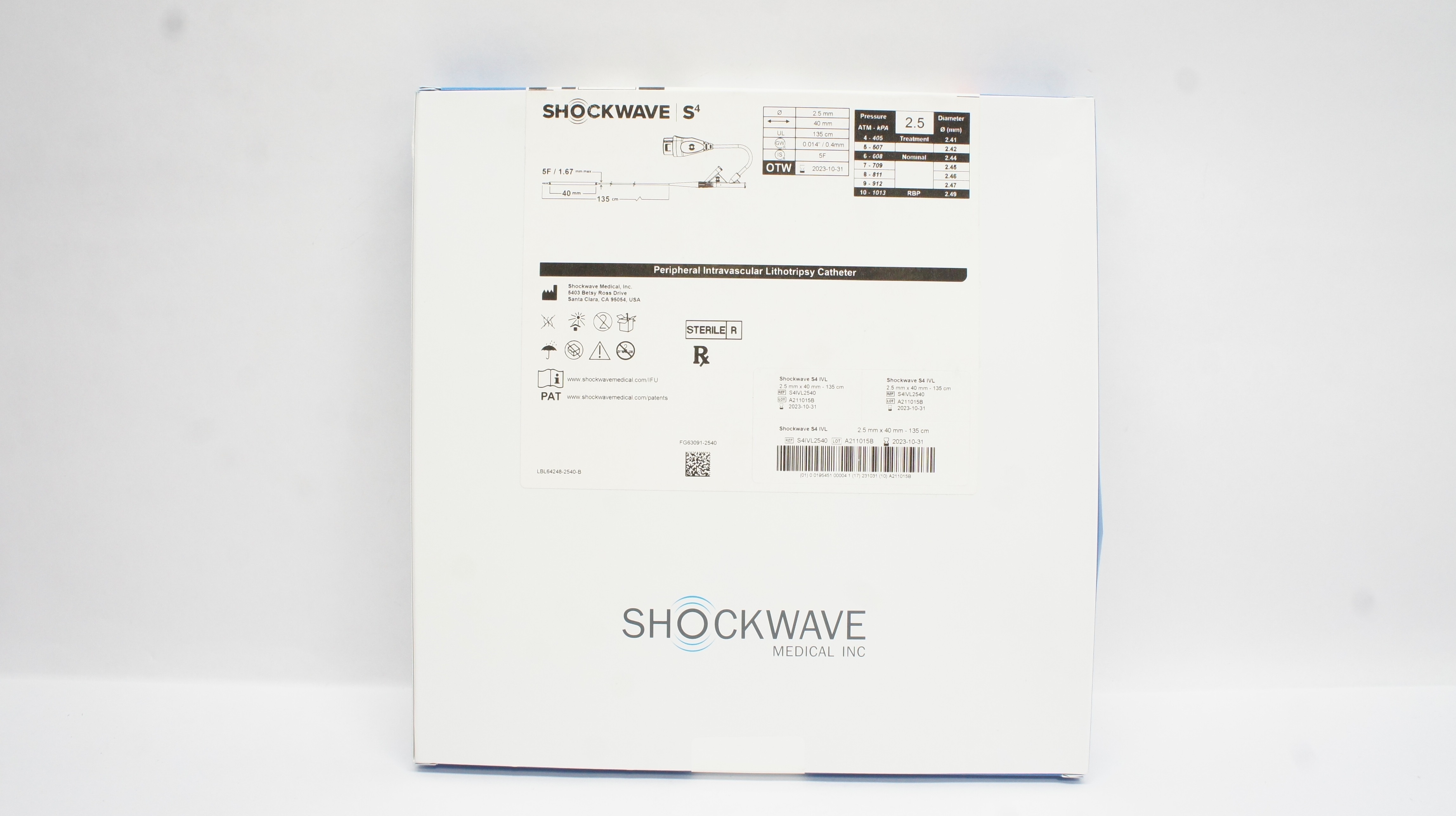 Shockwave Medical S4IVL2540 S4 IVL Peripheral Intravascular Lithotripsy