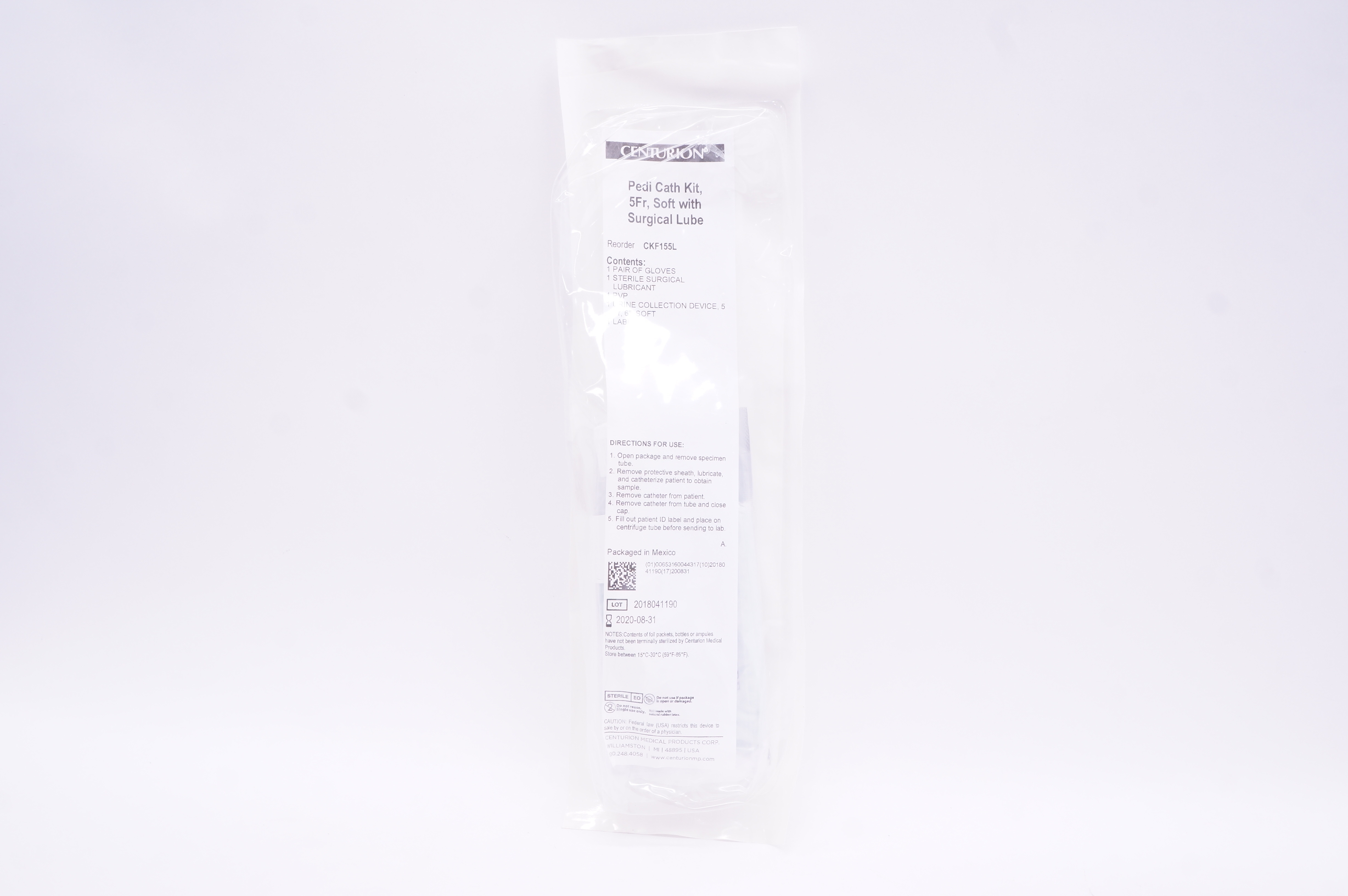 Centurion CKF155L Pedi Cath Kit ,Soft with Surgical Lube, 5Fr (x)