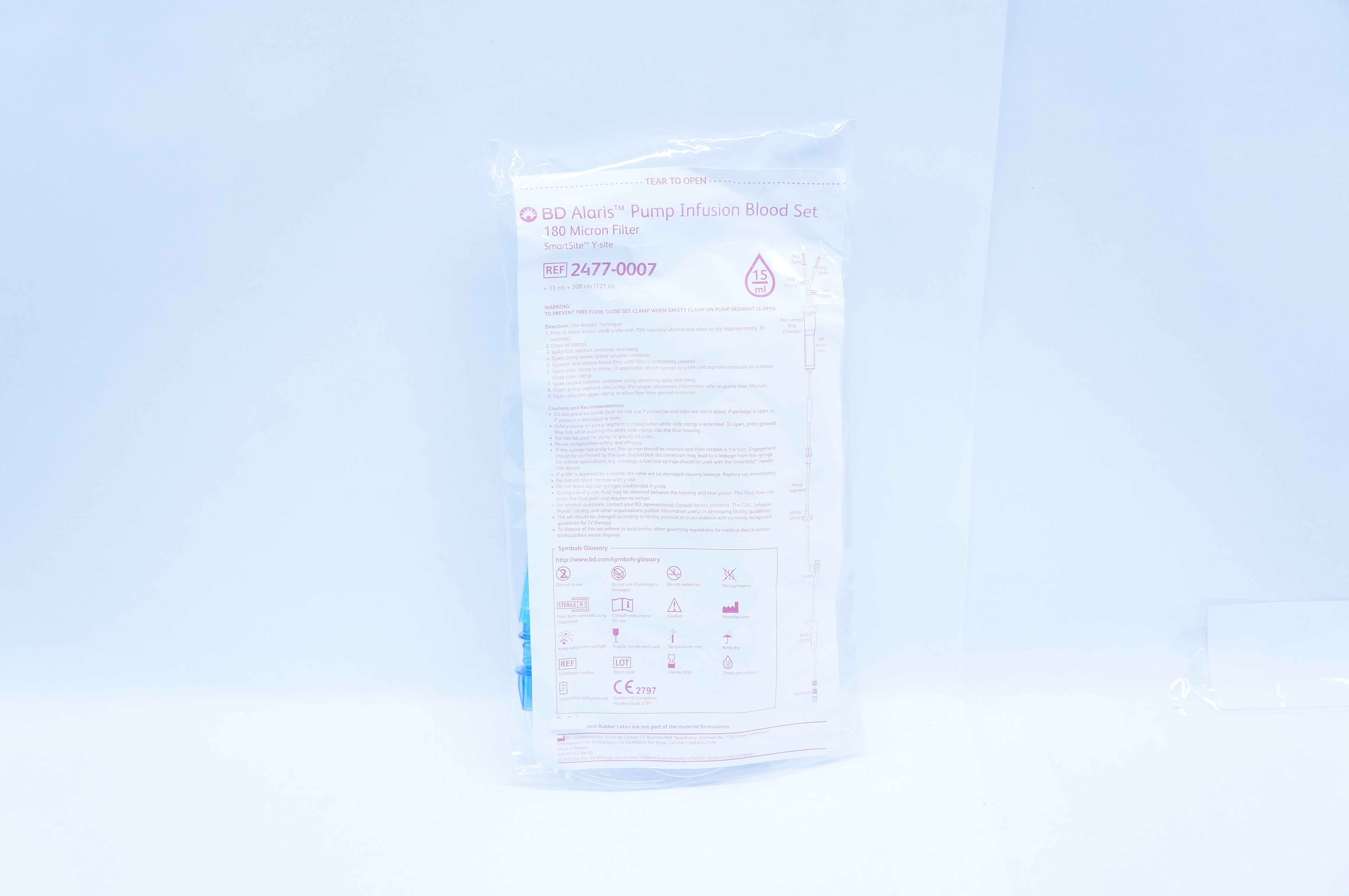 BD 2477-0007 Alaris Pump Infusion Blood Set 180 Micron Filter, 15ml