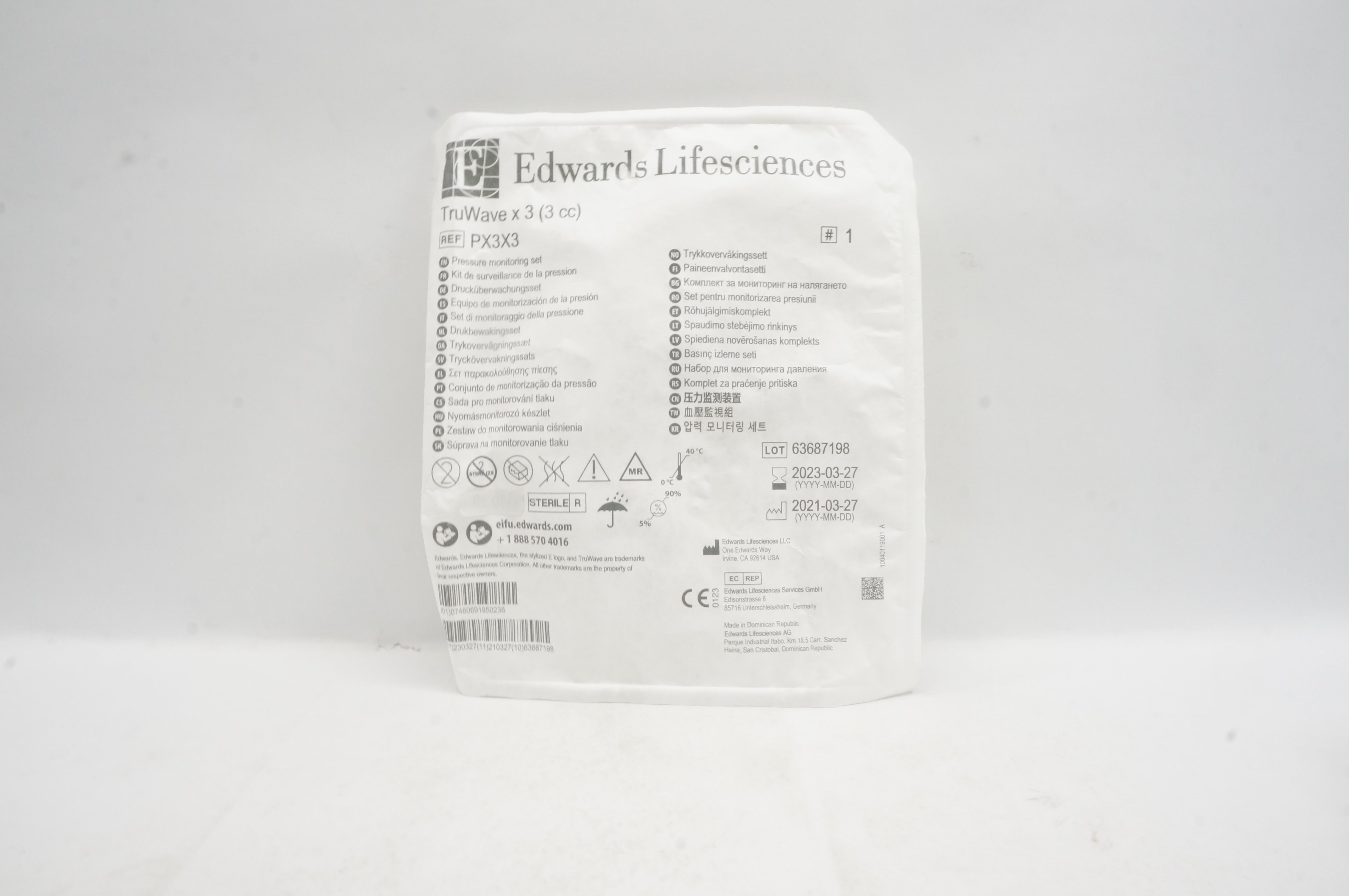 Edwards Lifesciences PX3X3 Pressure Monitoring Set TruWave x 3cc