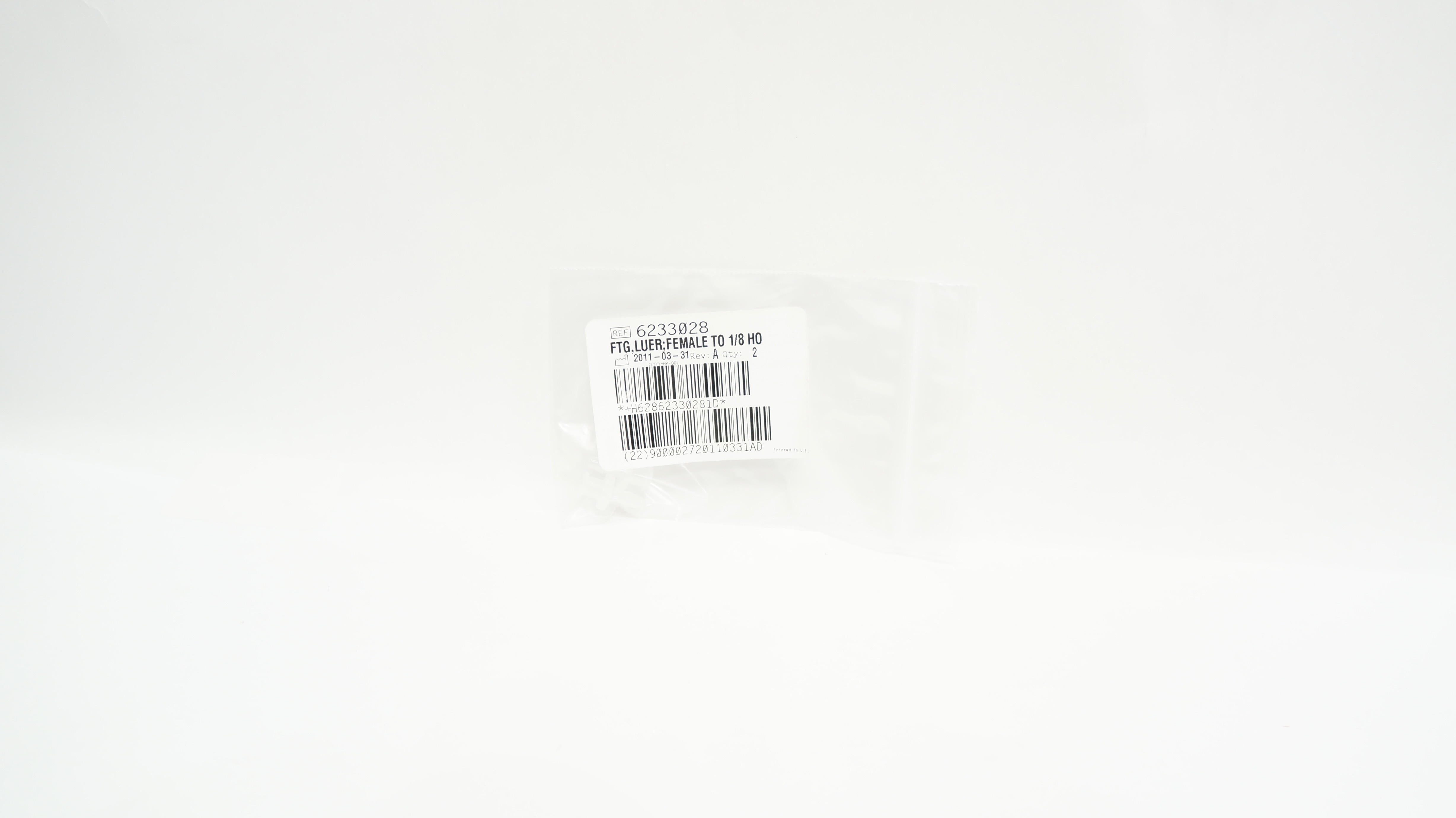 Beckman Coulter 6233028 FTG, Luer; Female To 1/8 HO - Pack of 2