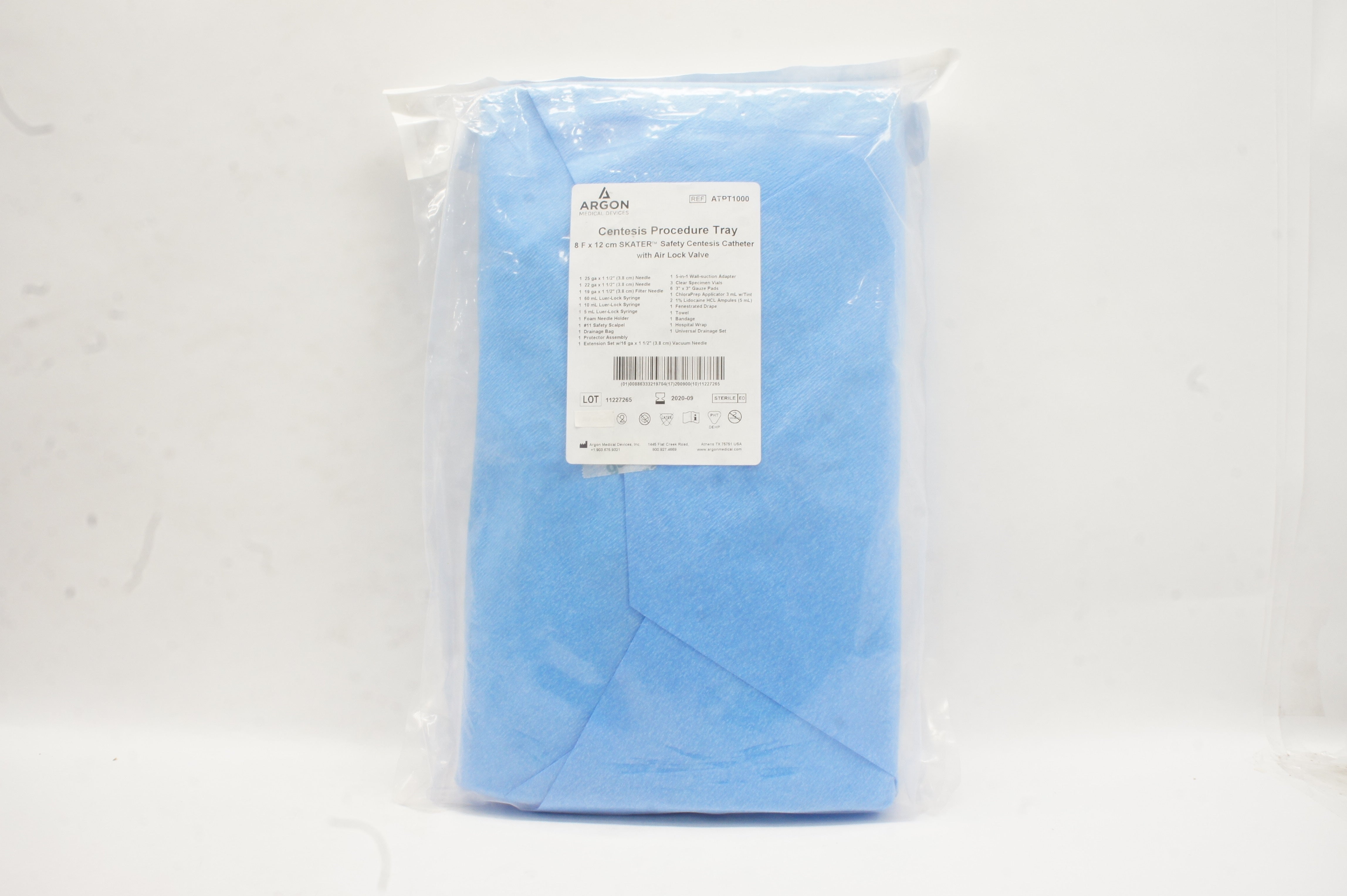 Argon ATPT1000 Centesis Procedure Tray 8F x12cm Skater Safety Centesis Cath. (x)