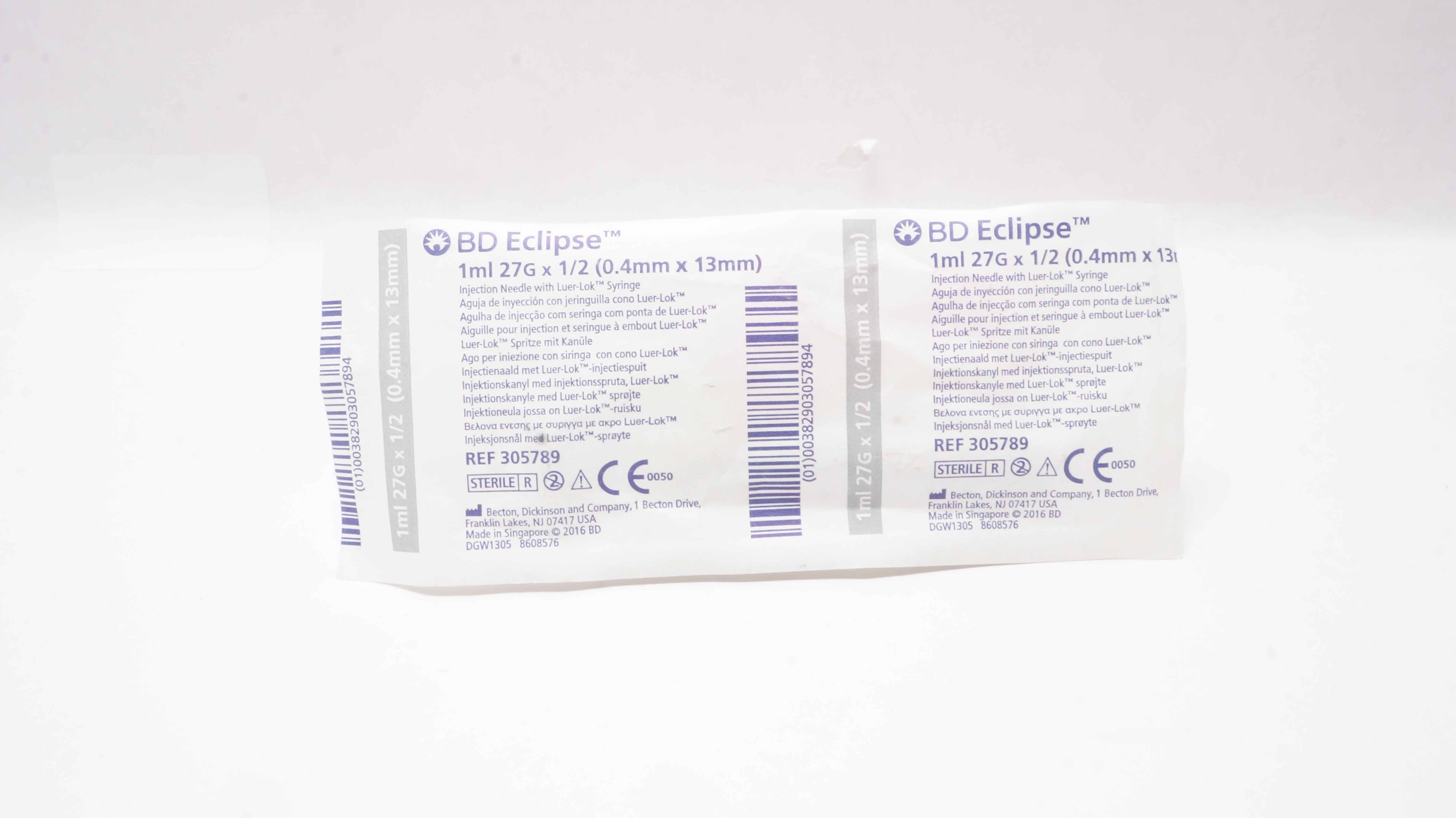 BD 305789 Eclipse Injection Ndle. with Luer-Lok 1mL Syringe 27G x 1/2inch (x)