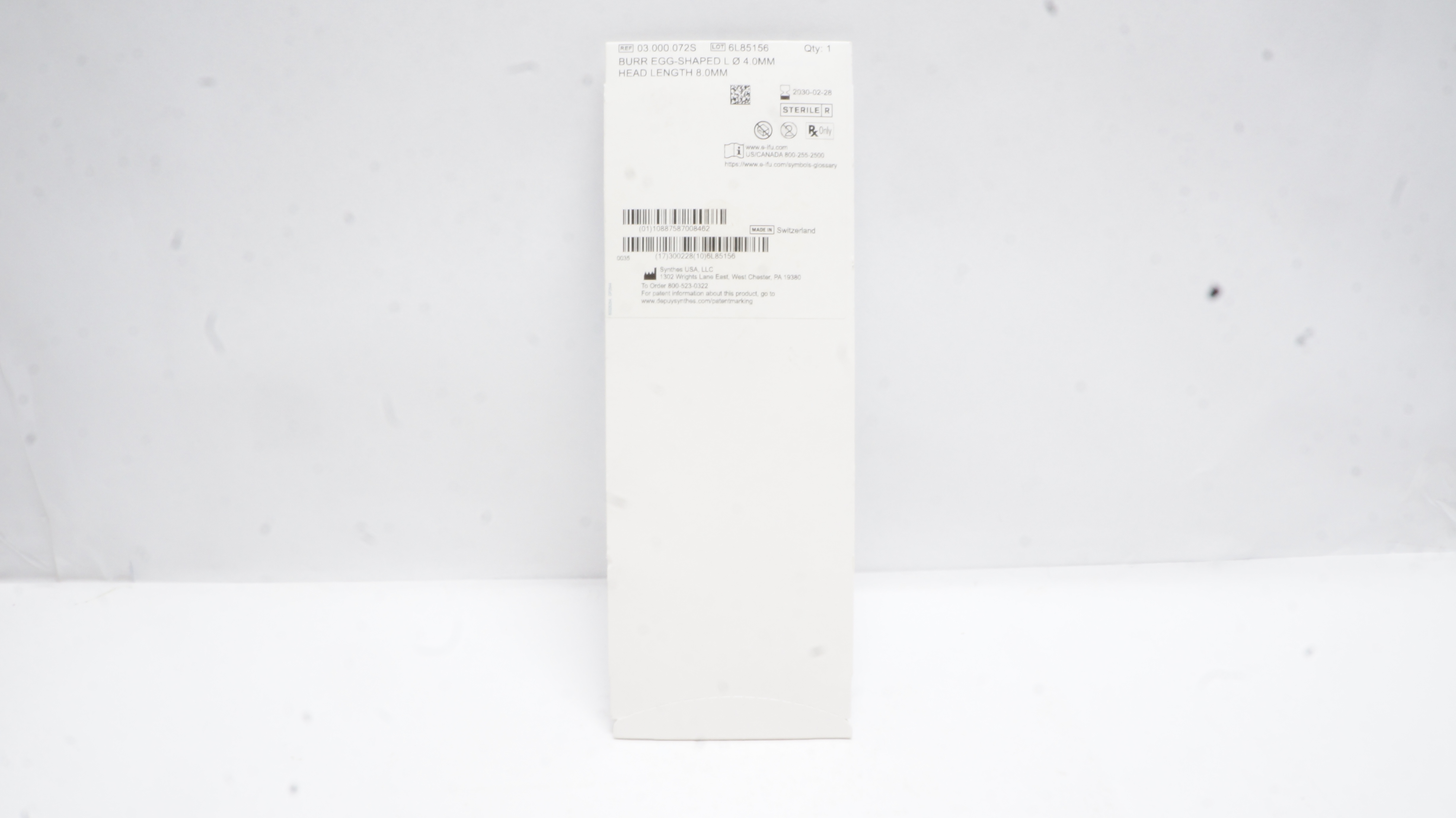 Synthes 03.000.072S Burr EGG-Shaped 0.4mm Head Length 8.0mm