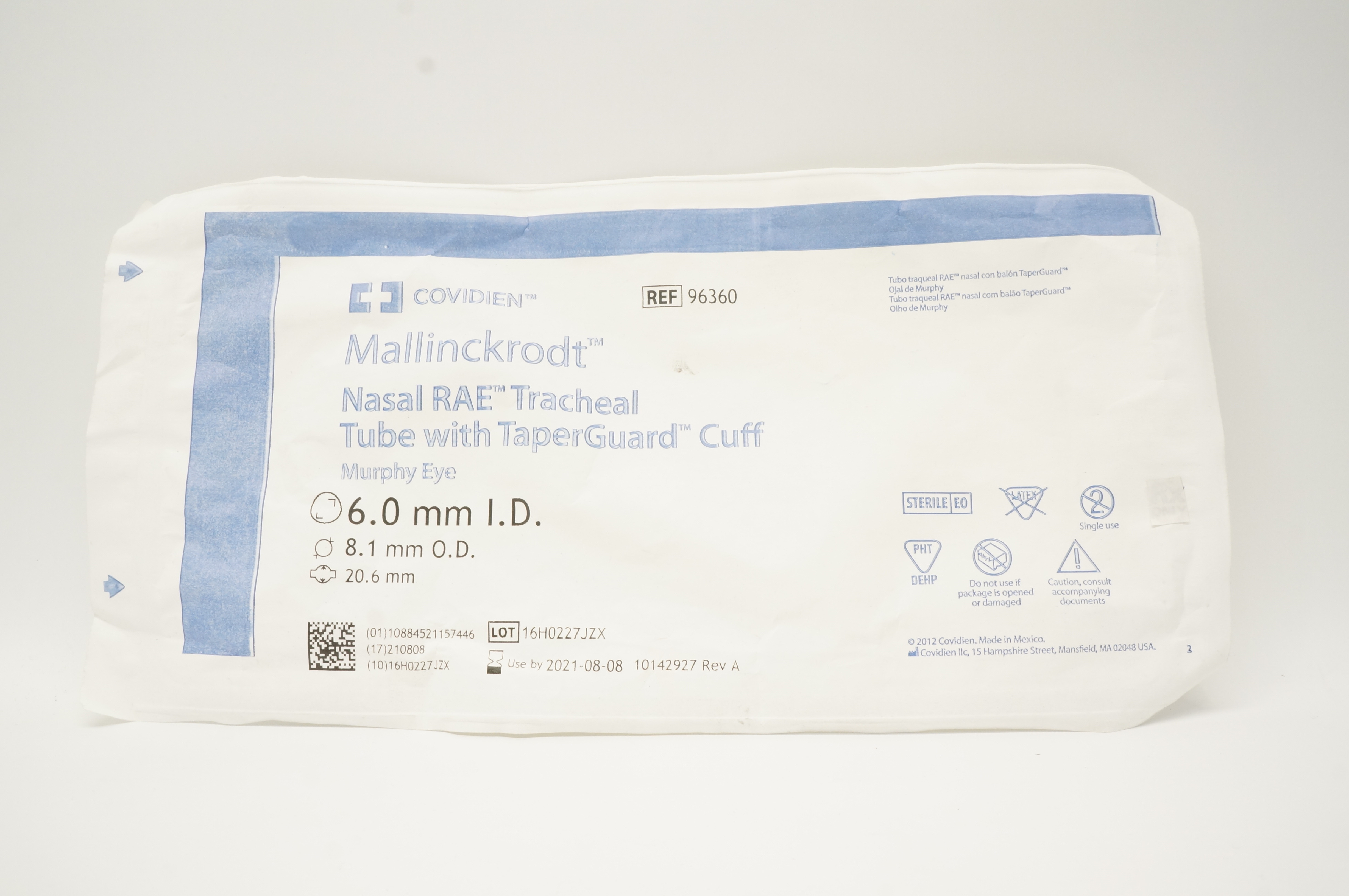 Covidien 96360 Mallinckrodt Nasal RAE Tracheal Tube 6.0 x 8.1 x 20.6mm (x)